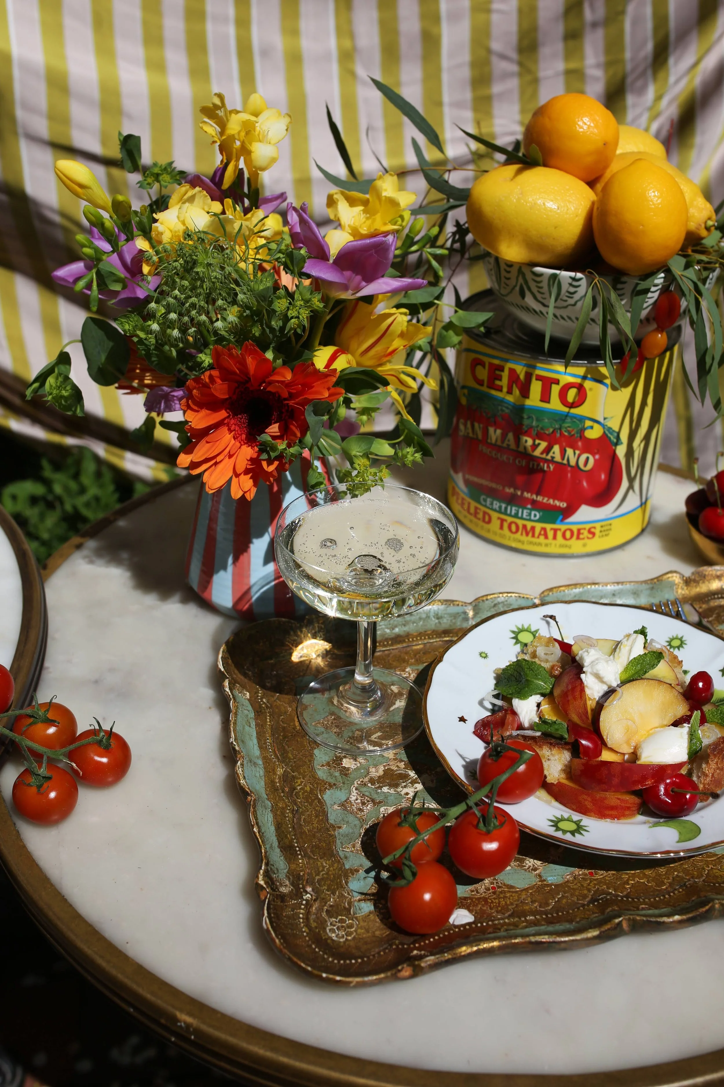 Italian aperitivo with prosecco and burrata salad served at Elephantine Bakery in Boston’s Fort Point near the Seaport