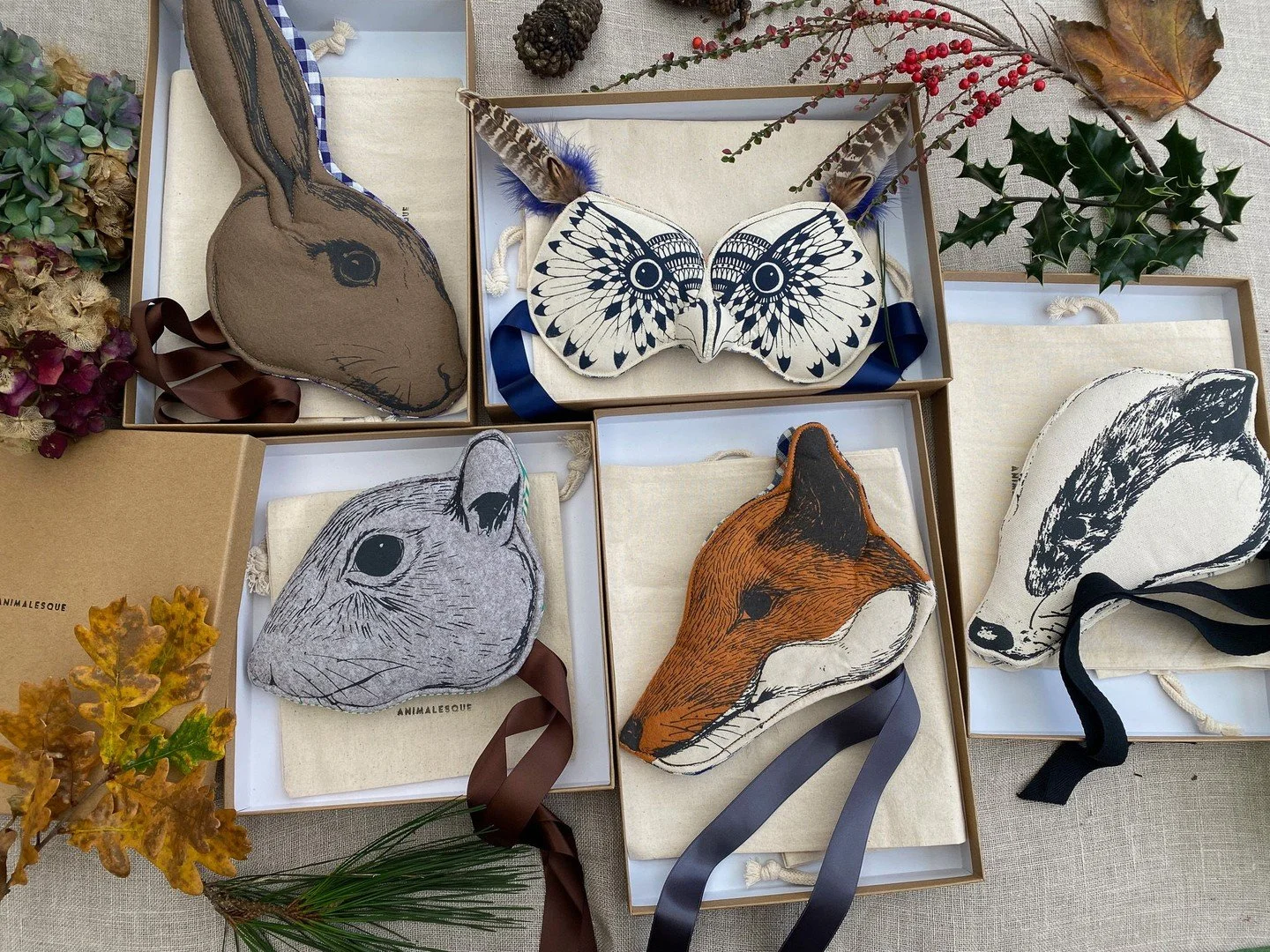 Handmade woodland creatures, carefully packed for cosy winter adventures. Perfect gifts for little explorers 🐰🦉🦊❄️