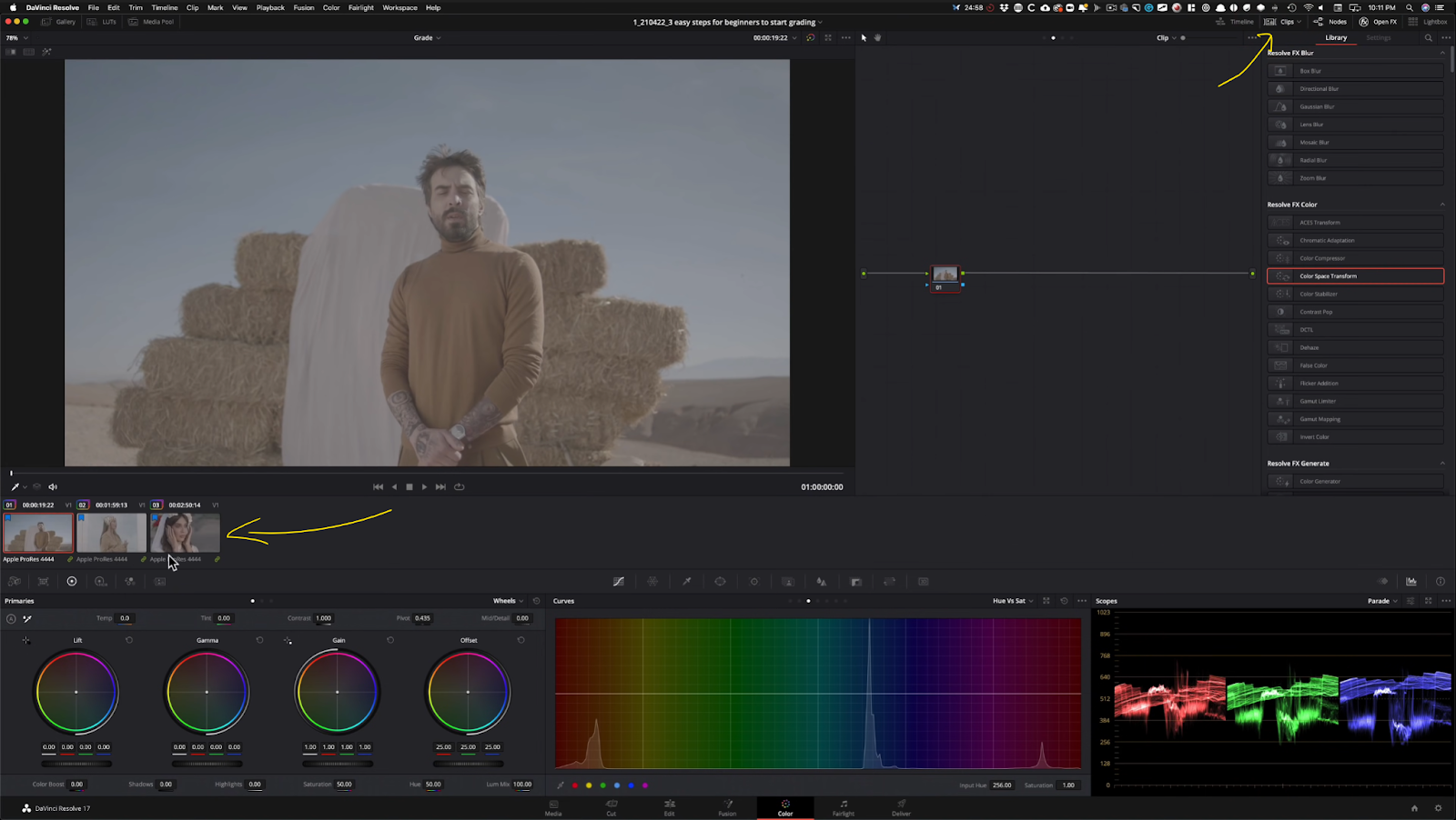 3 Easy Steps for Beginners to Start Grading DaVinci Resolve Tutorial