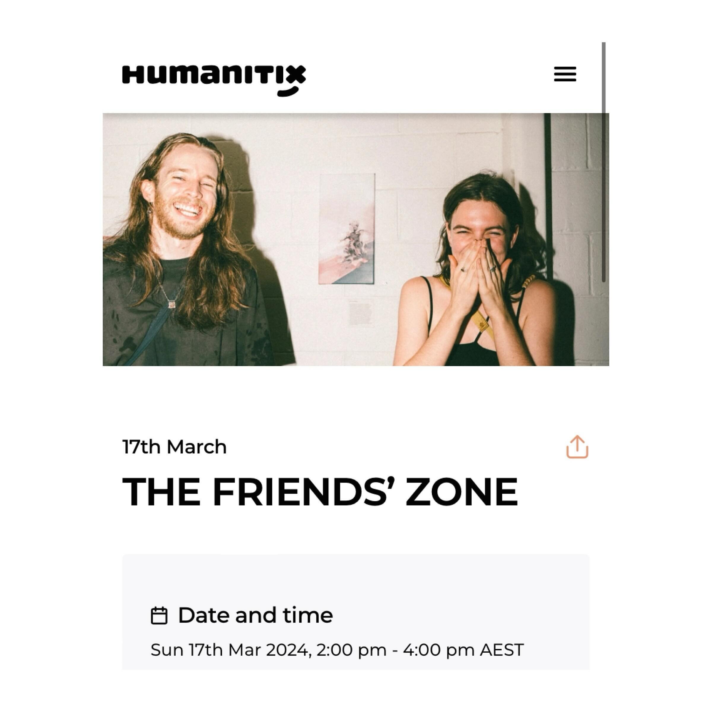 If u keen for something different????👀👀👀👀
😆
Push is hosting THE FRIENDS&rsquo; ZONE
2-4 sun 17th - $15 tix at door or on @humanitix 
Light Facilitated Mingling- 
Think speed dating, but for friendship.

Your social navigation hosts, Zac and Jen,