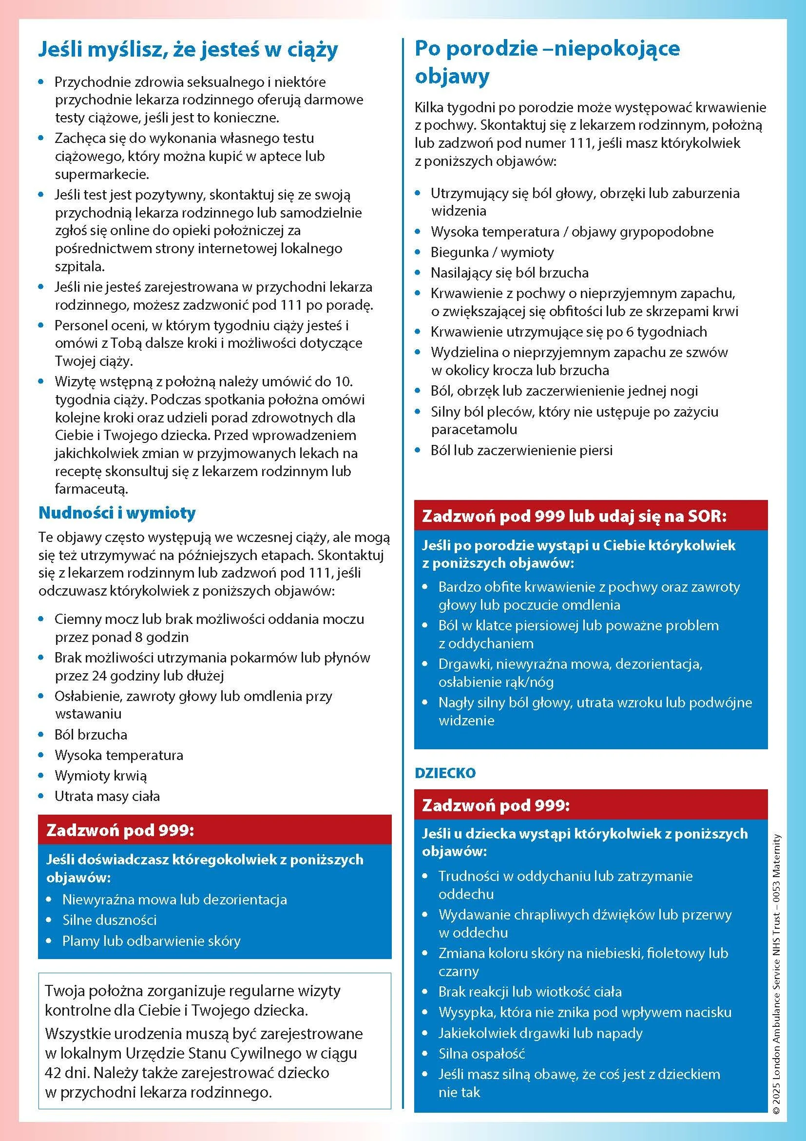 Materntiy Information (London Ambulance Service NHS Trust) - Polish
