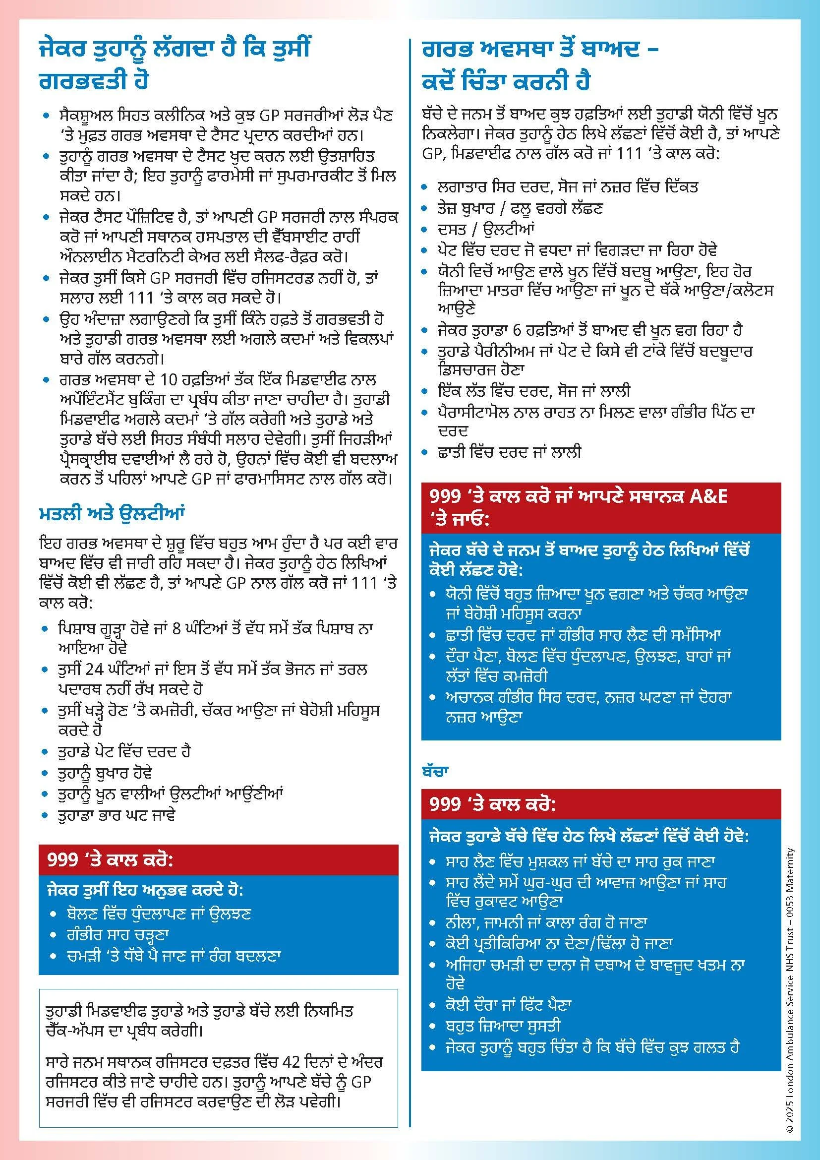 Materntiy Information (London Ambulance Service NHS Trust) - Punjabi