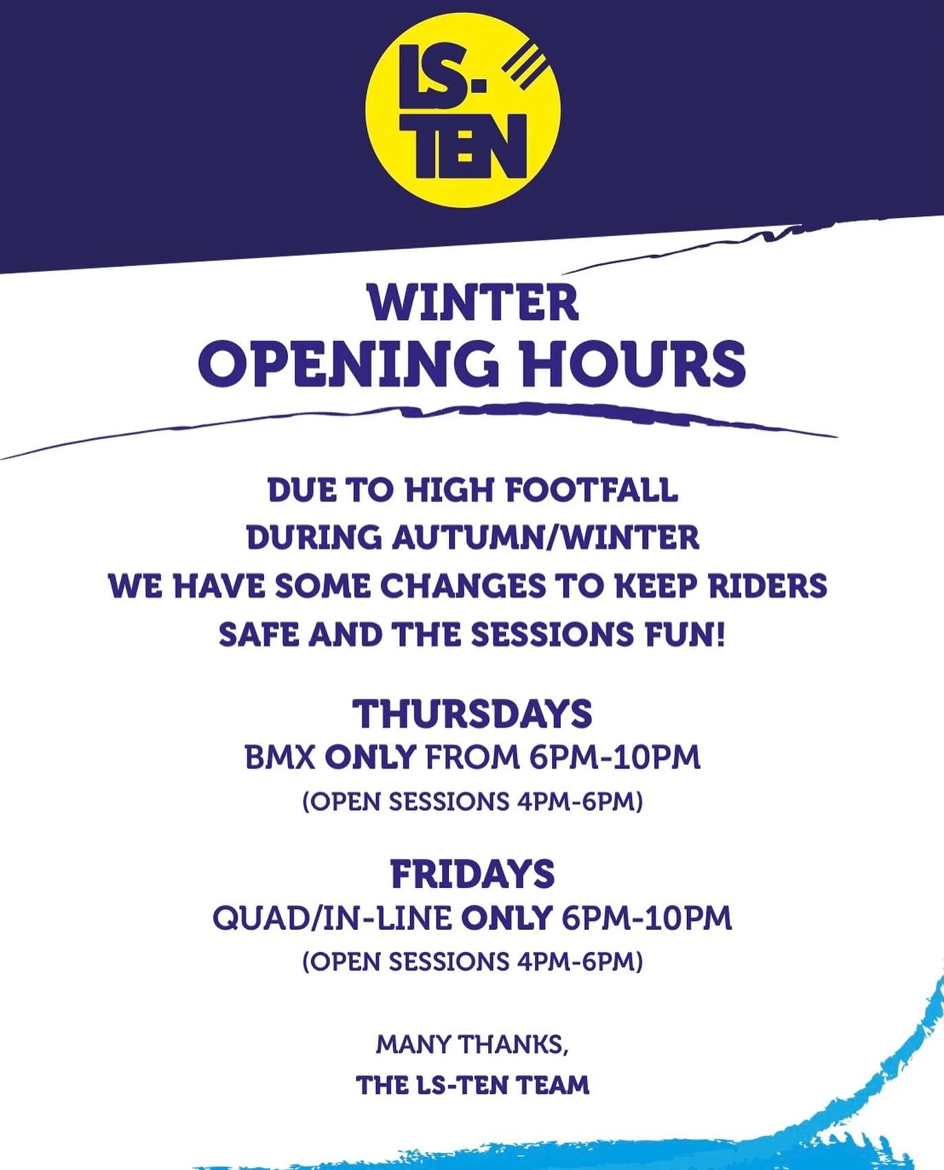 CHANGES FROM 31st OCTOBER
We’ve put these changes in place to better suit riders as we enter the busier months