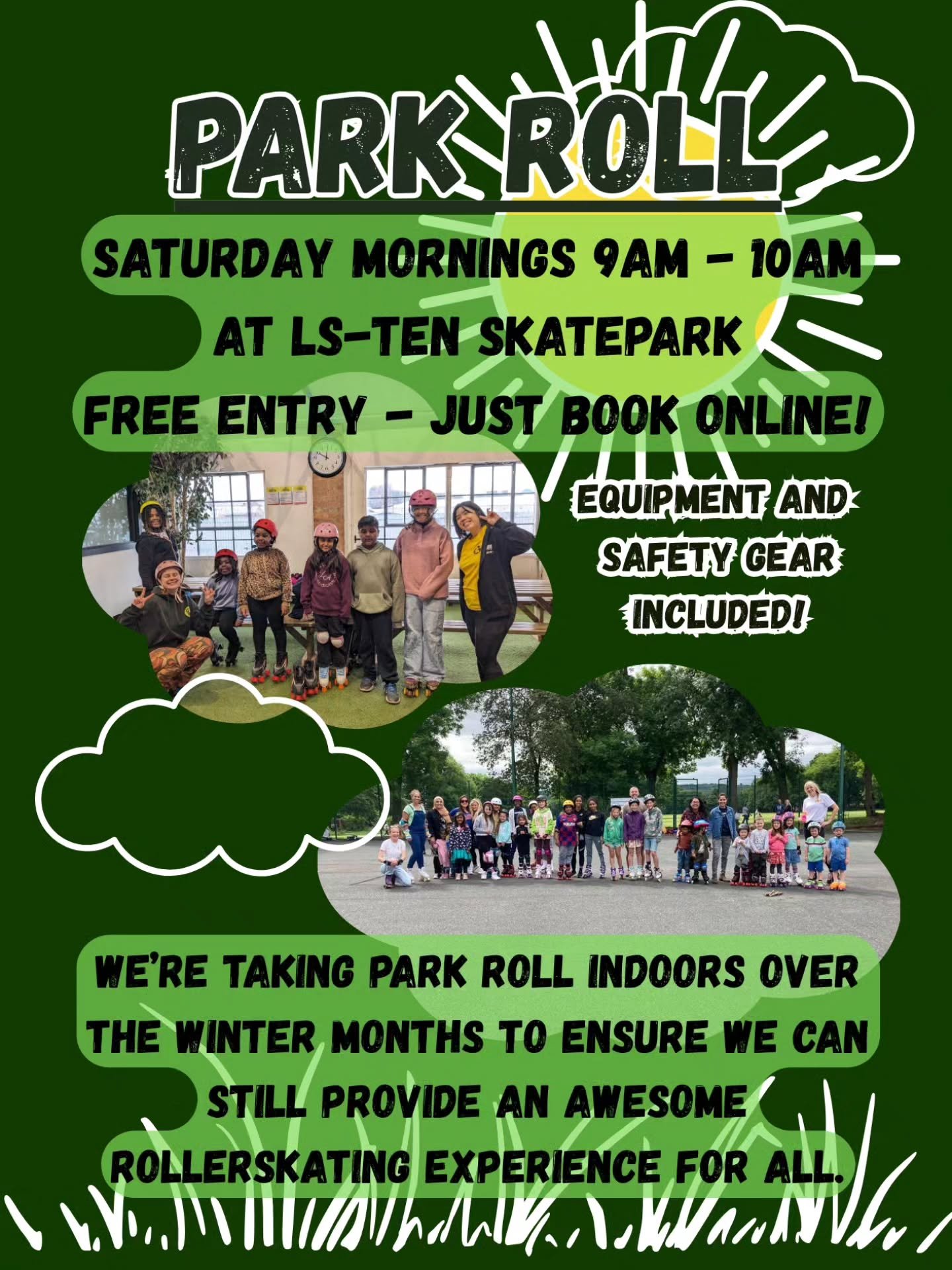 🛼 Join us for our FREE PARK ROLL rollerskate sessions for kids, every Saturday during the winter months inside at LS-TEN skatepark! 🛼

Swipe for list of dates ➡️

Booking essential via our website (link in our bio)

#rollerskate #parkroll #free #fa