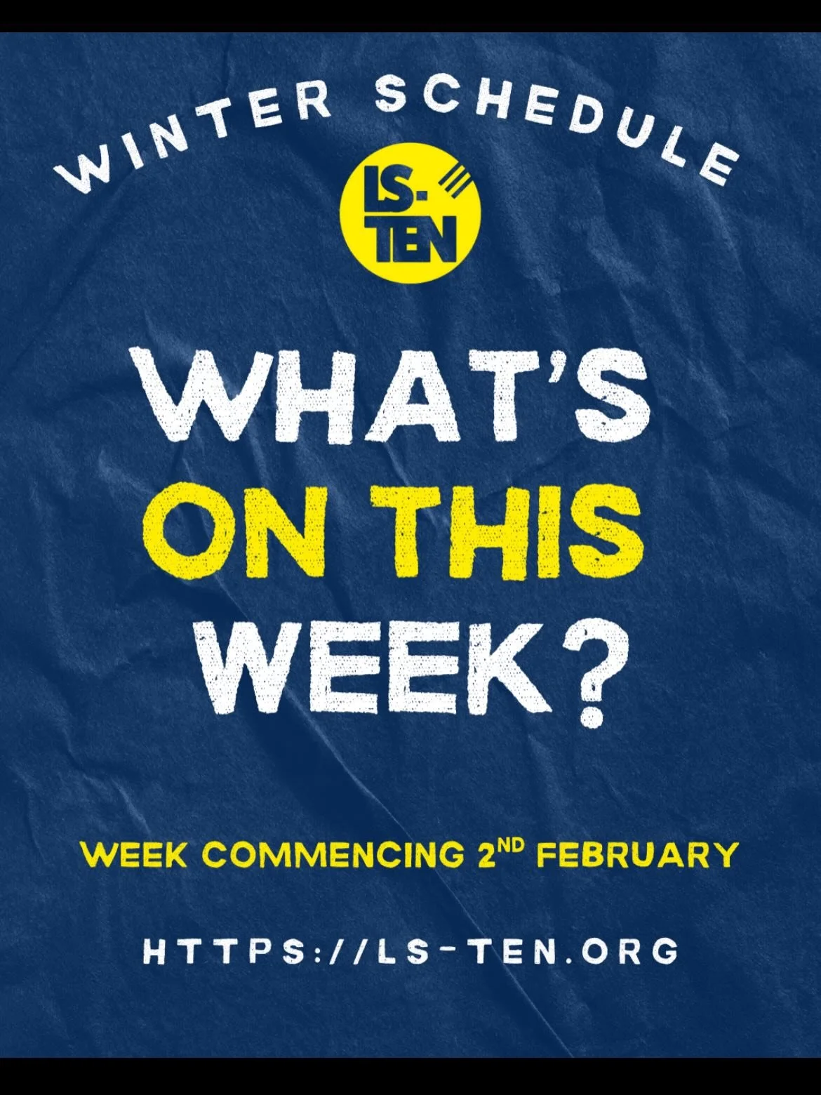 What&rsquo;s on for the week
WC 2/02