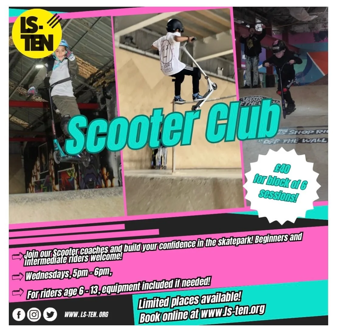 SCOOTER CLUB NOW LIVE✨✨

Running from March 4th - April 8th! 5pm-6pm

Block booking is just &pound;40 for 6 sessions!