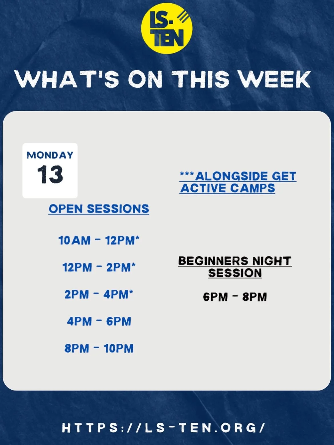What&rsquo;s On this week?

We&rsquo;re still on school holiday hours so we have sessions from 10am - 10pm!

🛹🛼🚲🛴