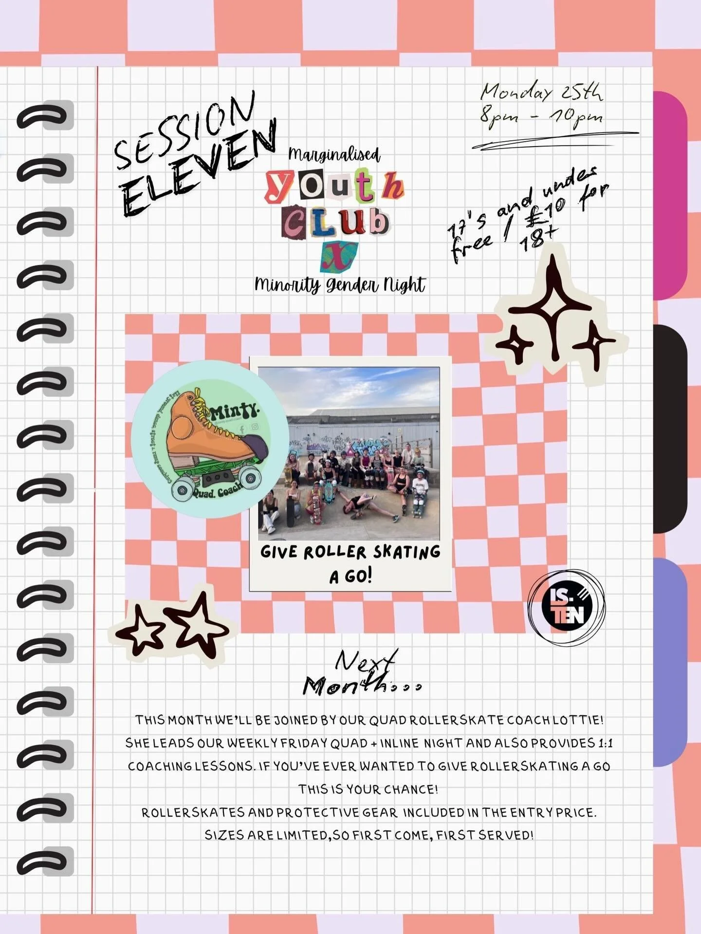 MINORITY GENDER NIGHT ~ Monday 25th May

🛼🛼🛼

This month as our additional workshop we will have @minty.quad.coach down to run a &lsquo;Give Rollerskating a go&rsquo; workshop! All equipment provided! 

This will be a drop in session, simply join 