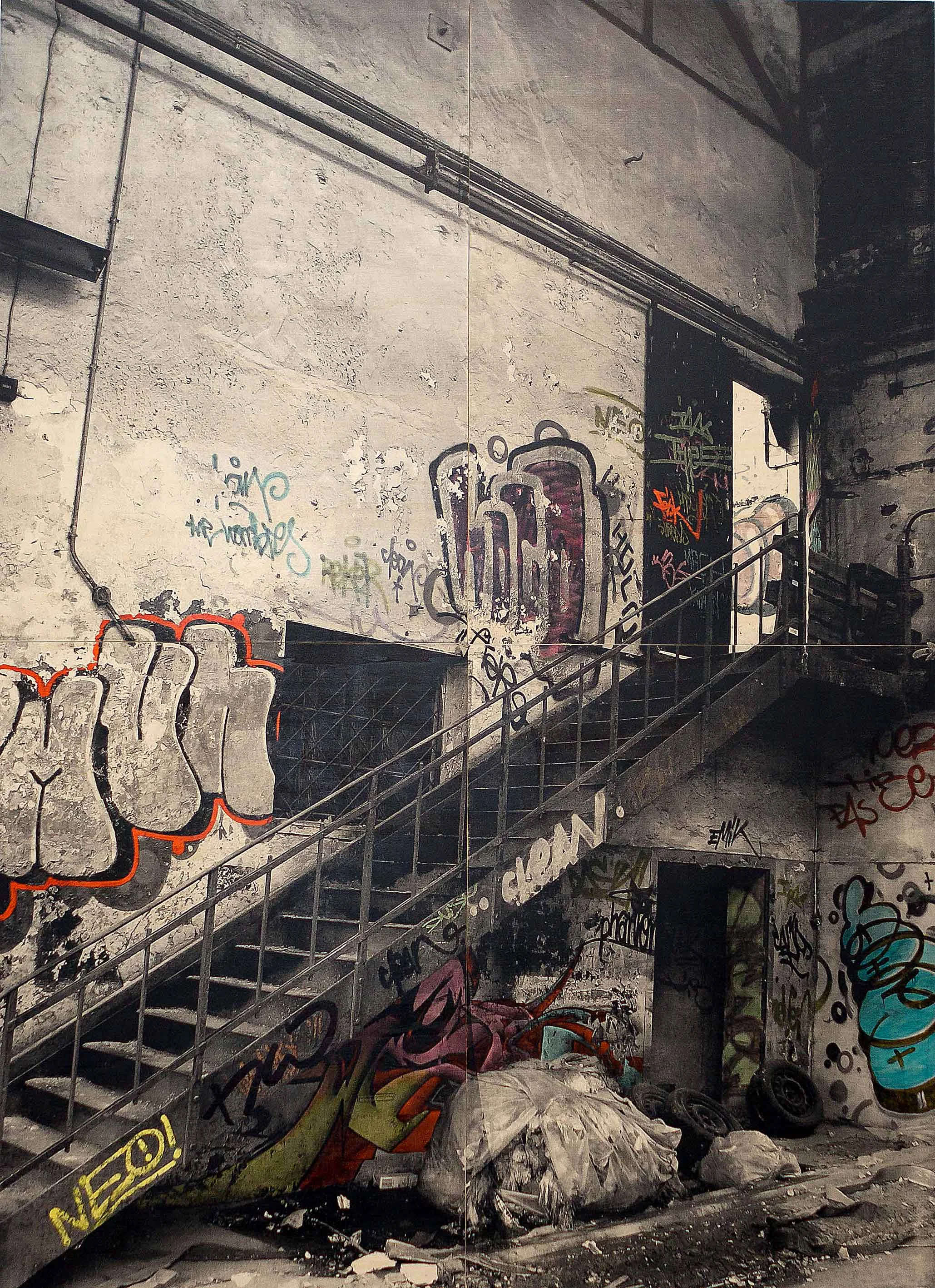 "NEO" screenprint and spray on wood 200x150cm