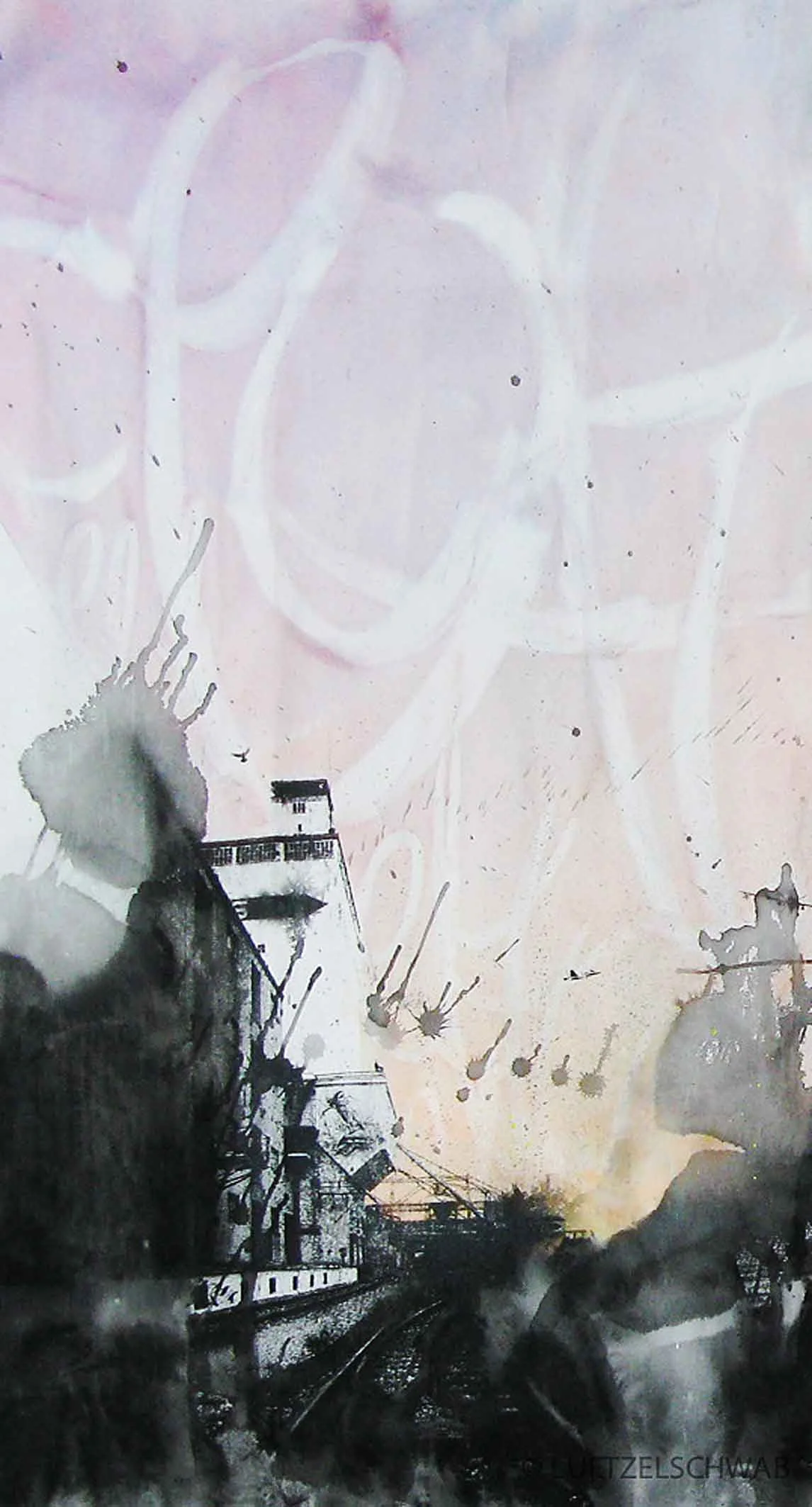 "Hafenbecken 02" Screenprint and spray on canvas 150x60cm