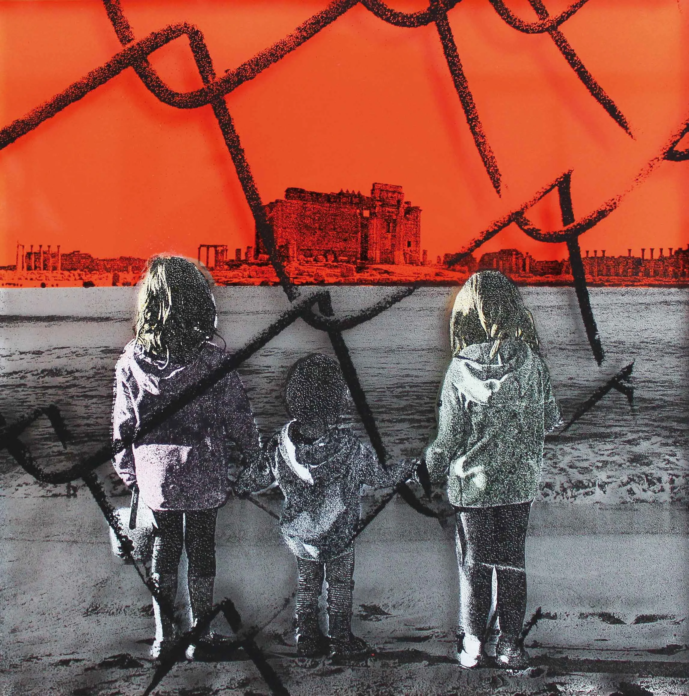 "Palmyra" Screenprint, spray and stencil on acryl 30x30cm