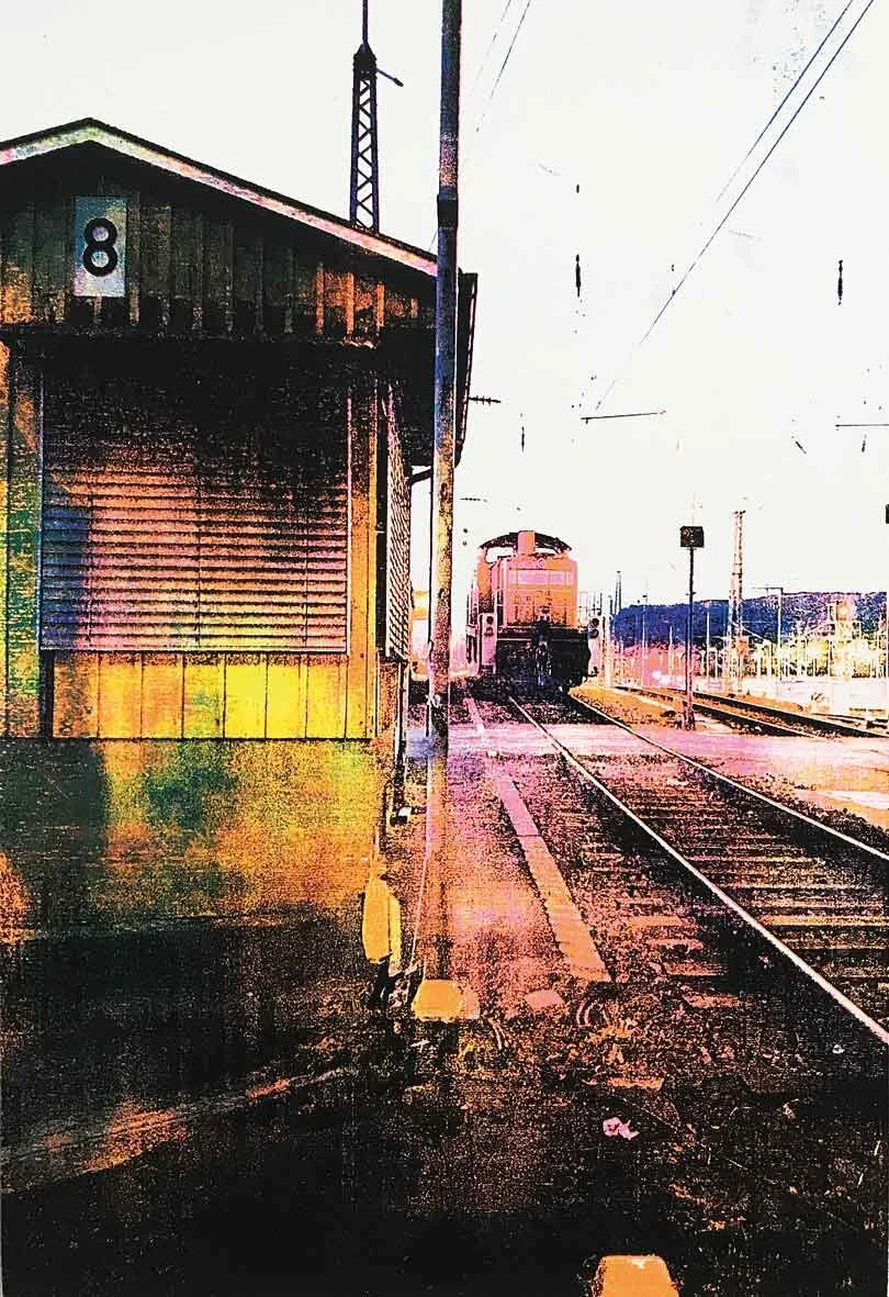 "Stellwerk 8" 4 color handpulled screenprint on wood 40x30cm