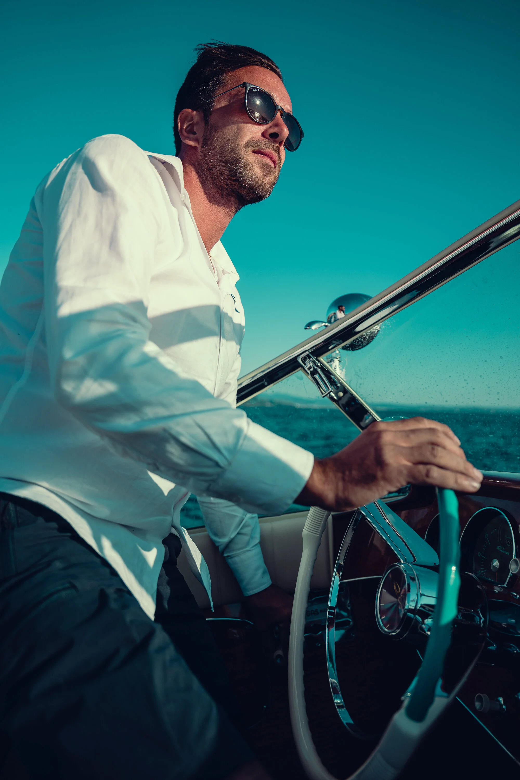 At sea.