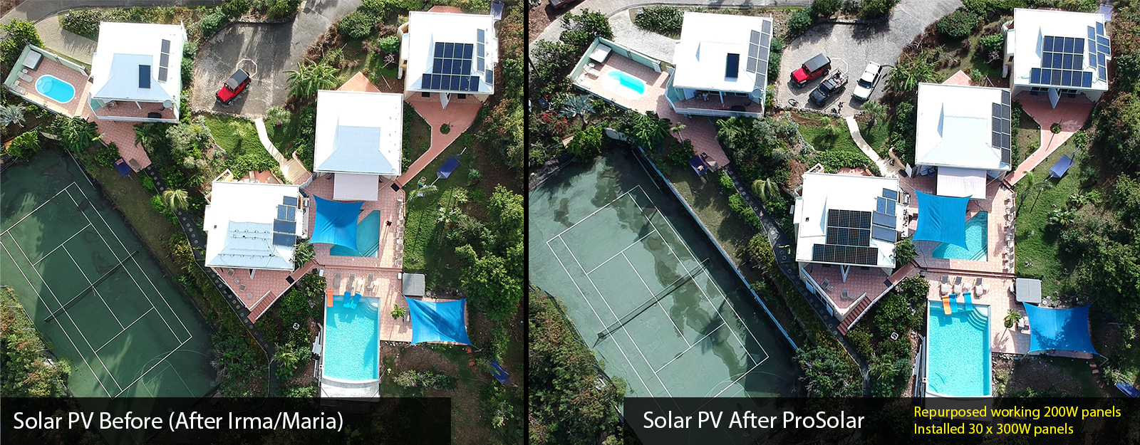 Before and After solar PV fixes from ProSolar on Great Expectations St. John Villa by ProSolar