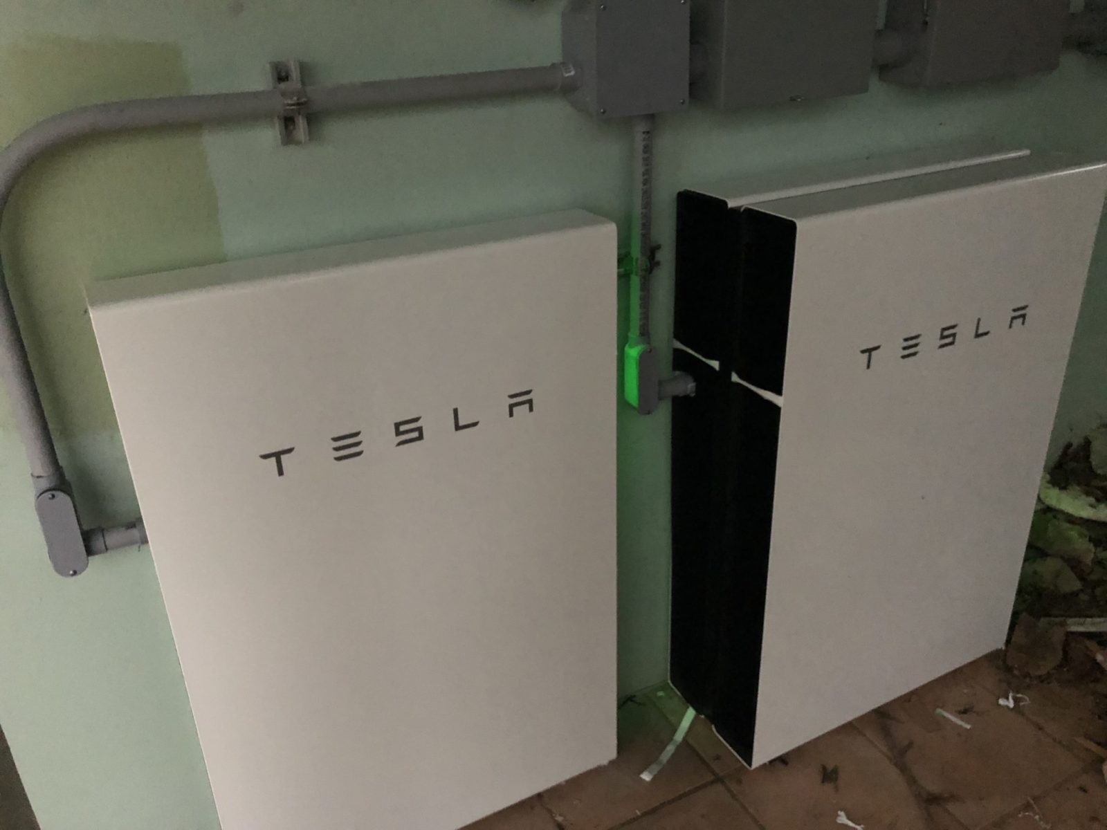 The Powerwall lit up and charging
