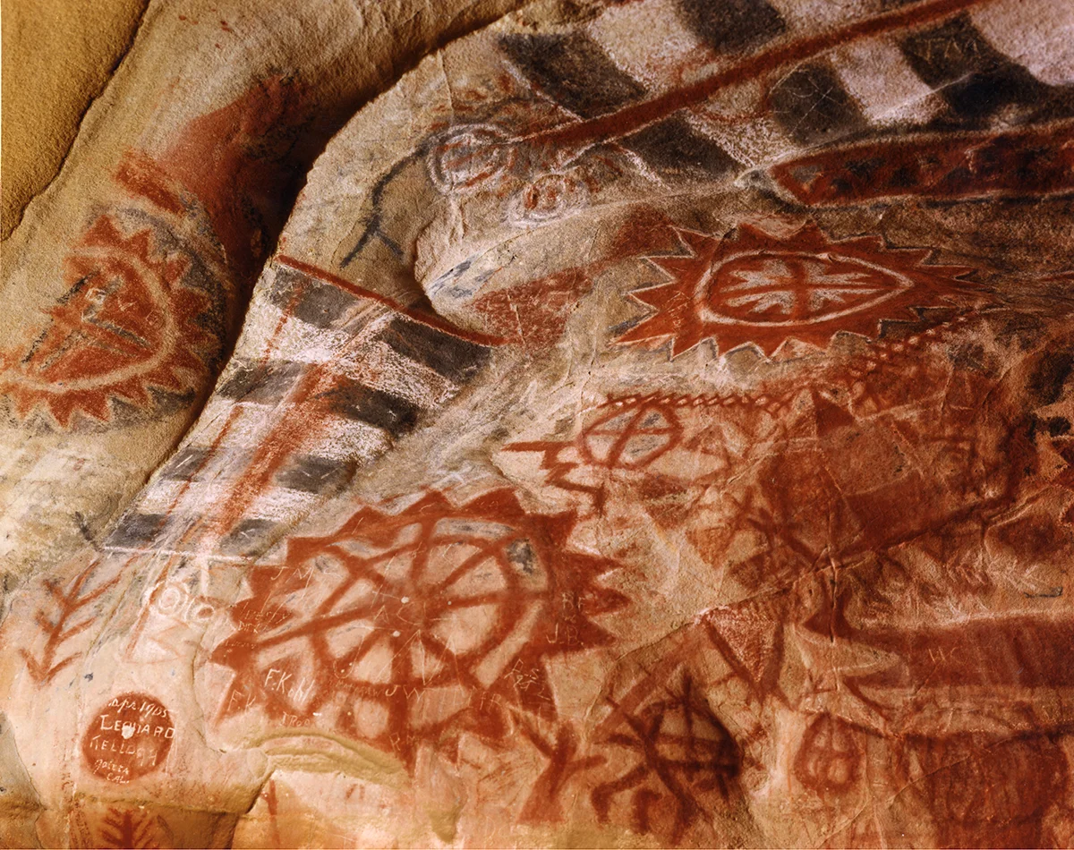 Chumash painted cave with pictographs thought to be heavenly bodies, near Santa Barbara, 1995