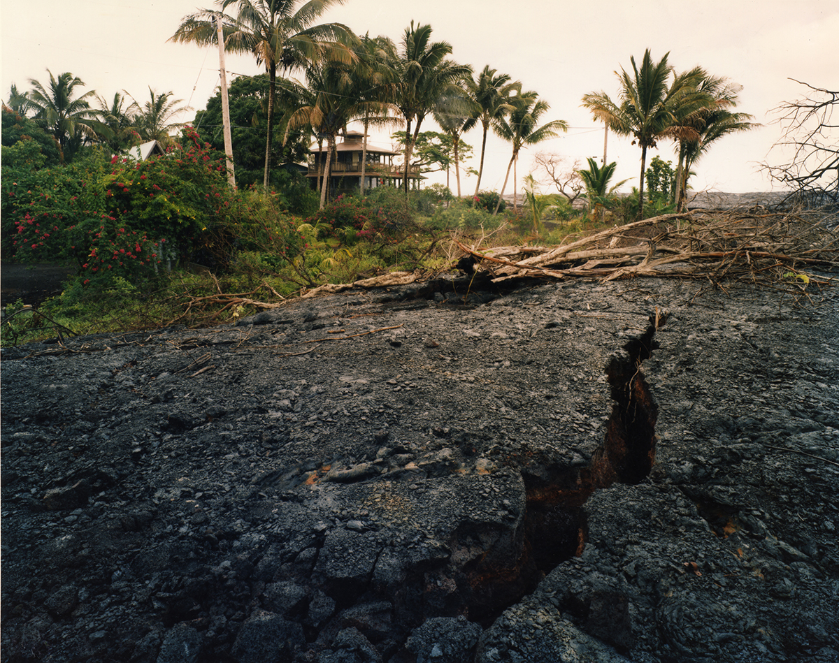  Edge of the 1990 lava flow where it crosses Route 130, Kalapana Gardens subdivision, Kalapana, Hawai’I, 1991 