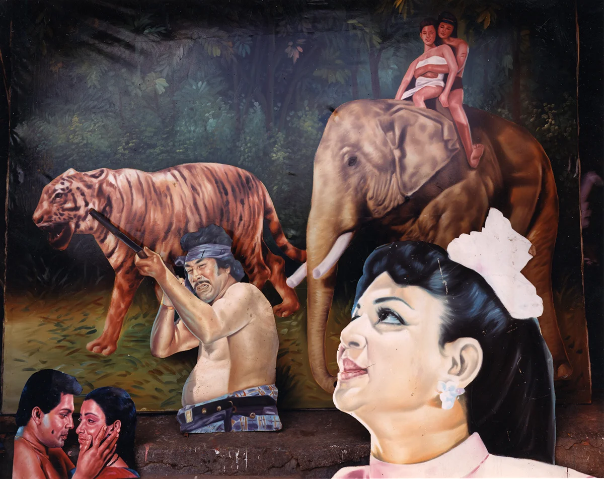 Jungle scene at Prem Hayanth’s movie-billboard painting studio, Colombo, Sri Lanka, 1993
