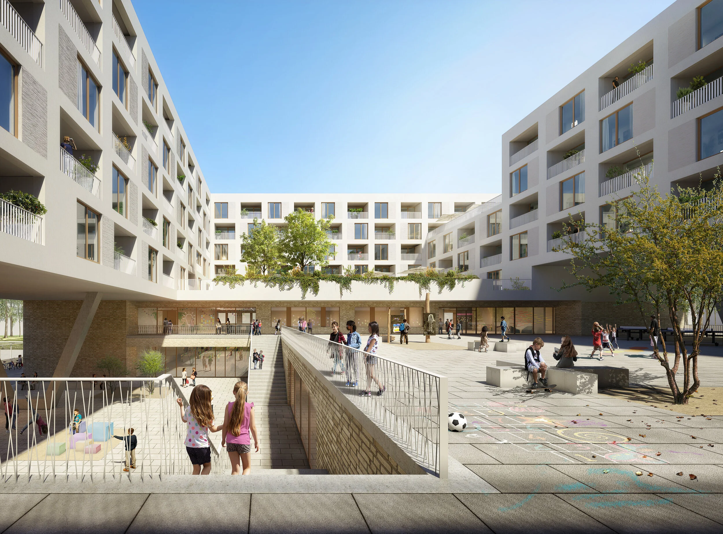  Das Dach der Turnhalle dient als Pausenhof der Grundschule. (© www.moka-studio.com) 