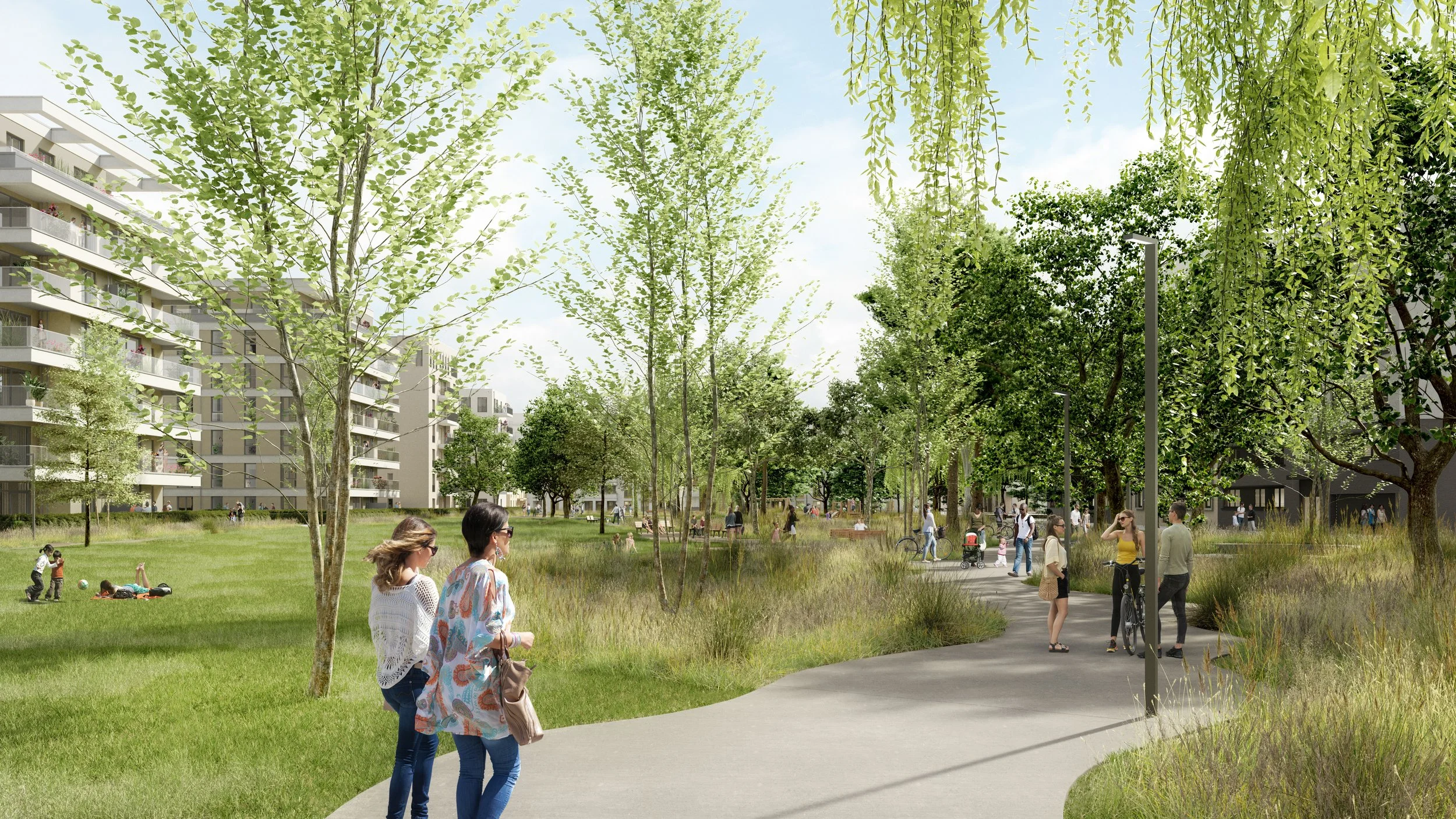  Die strategisch kompakte Bauweise erlaubt einen hohen Gründflächenanteil im Stadtviertel. 