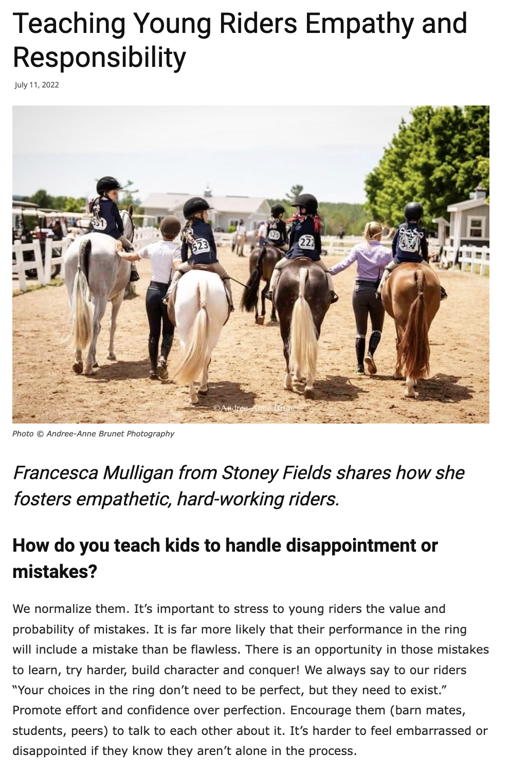 Teaching Young Riders Empathy and Responsibility