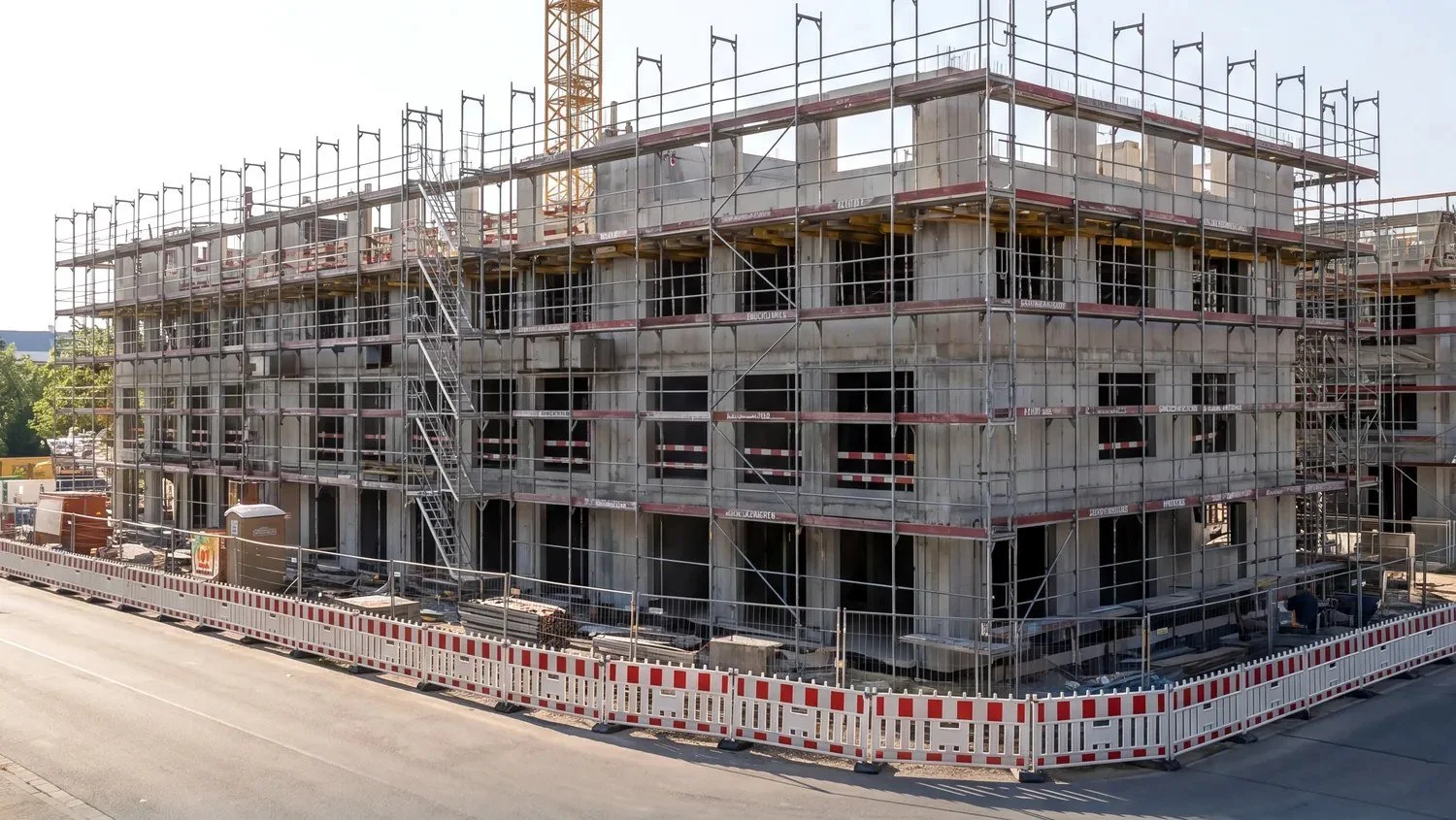 Baufortschritt einer Baustelle aus erhöhter Kameraperspektive