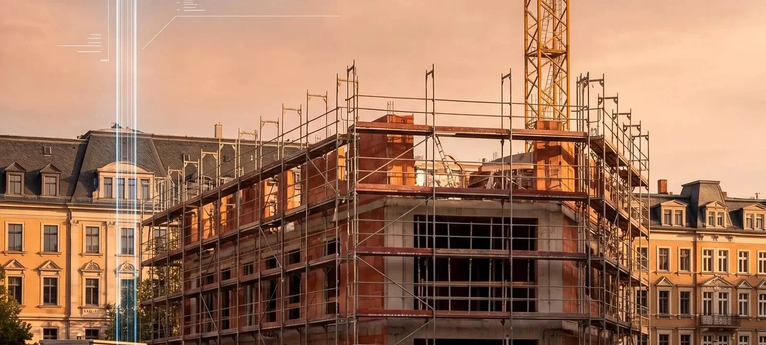 Baustelle bei Dämmerung – lückenlose Baustellendokumentation mit Hangar11