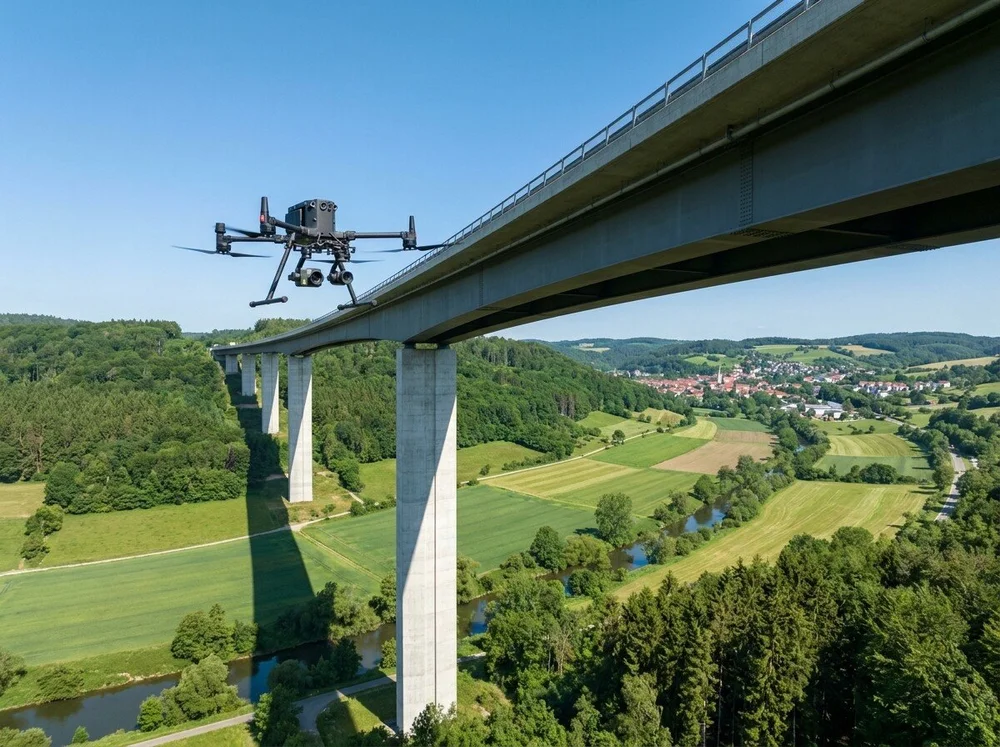 Drohneninspektion von Brücken und Infrastruktur – Strukturüberprüfung auf Schäden und Reparaturbedarf, ohne Sperrung.