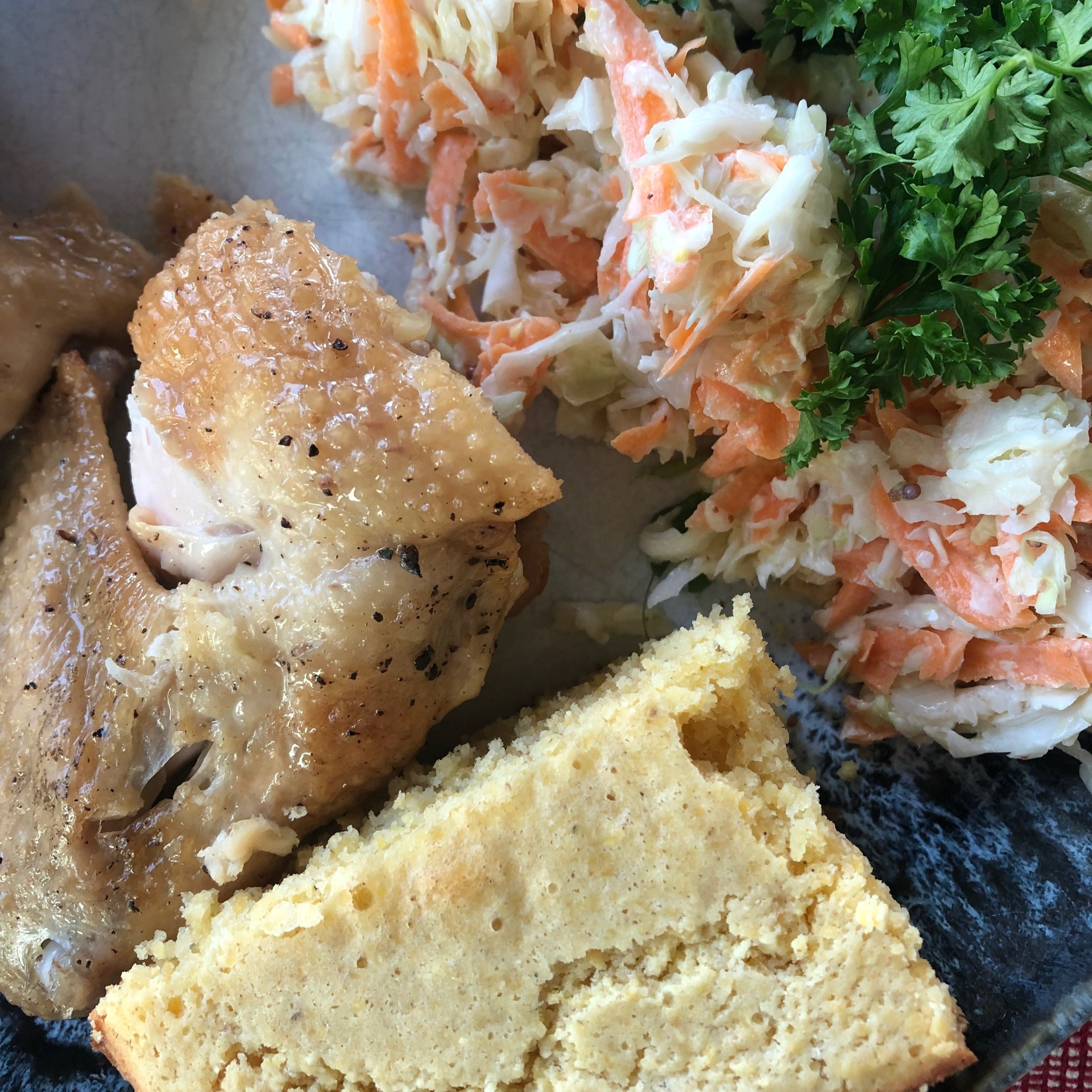Baked Chicken & Cole Slaw, Cornbread