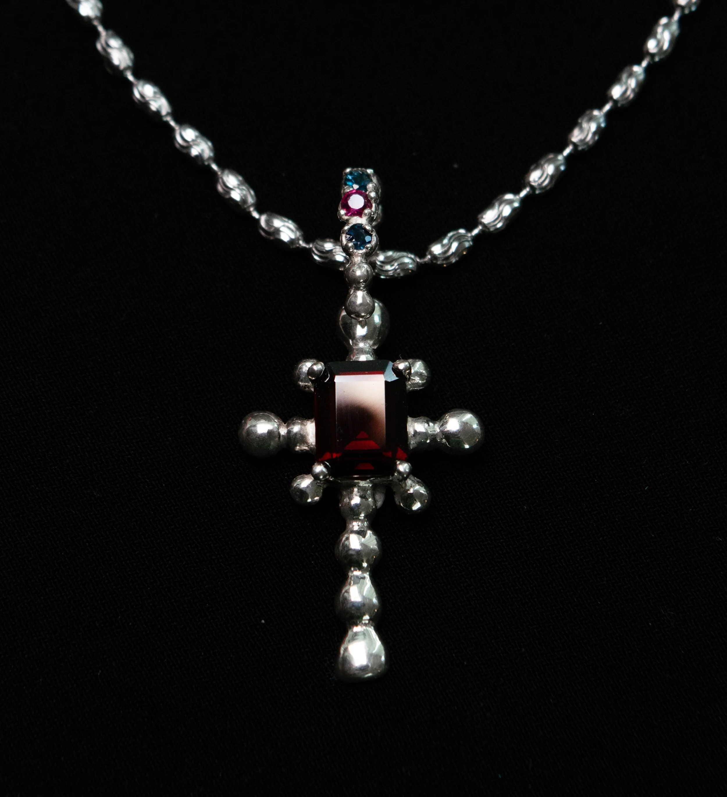 Garnet Bubble Cross Necklace