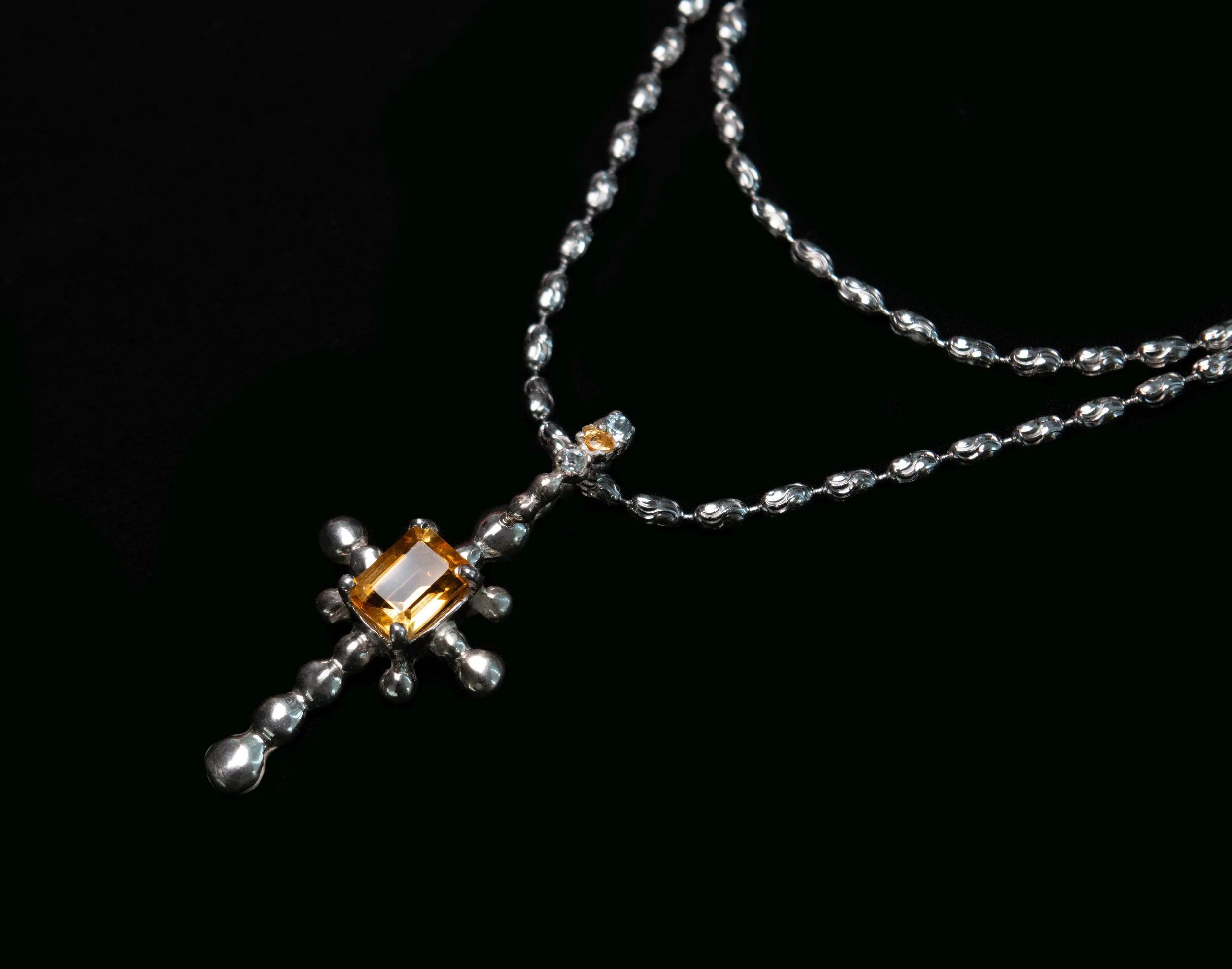 Citrine Bubble Cross Necklace