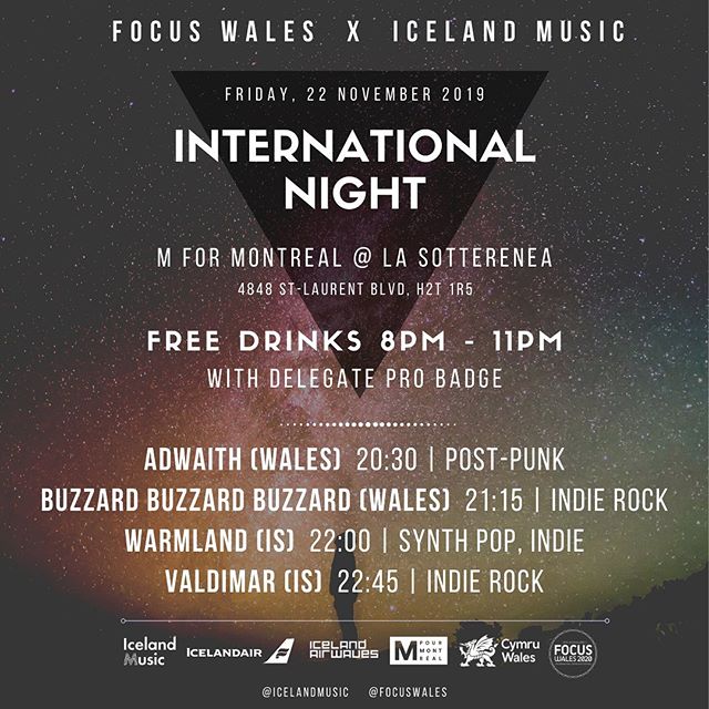 We&rsquo;re on our way to @mformontreal! This week, don&rsquo;t miss @valdimar_band and @warmlandofficial playing at La Sotterenea on Friday November 22 at M&rsquo;s International Night alongside @focuswales&rsquo;s @buzzardbuzzardbuzzard and @adwait