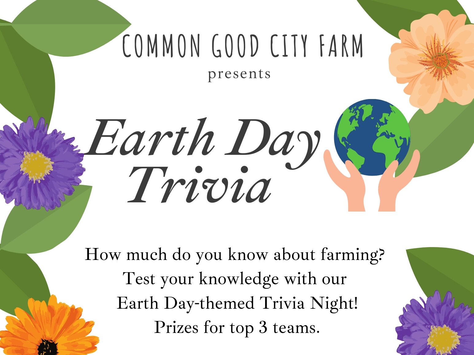 Shop at our Wednesday Farm Market starting April 14 & join us for Earth Day Trivia!