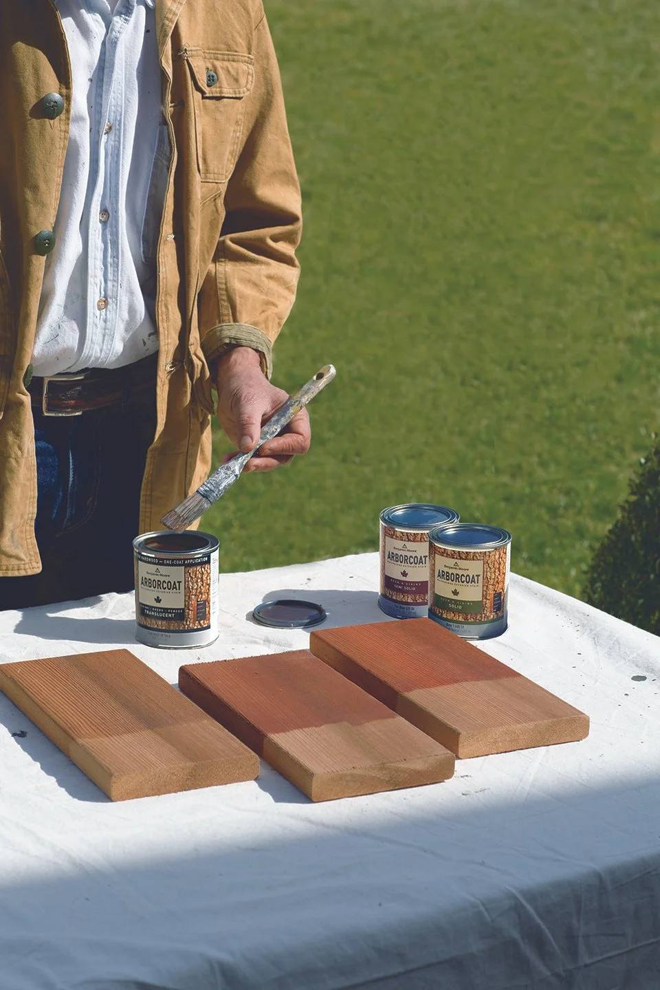Comparing deck stain samples for Whistler weather