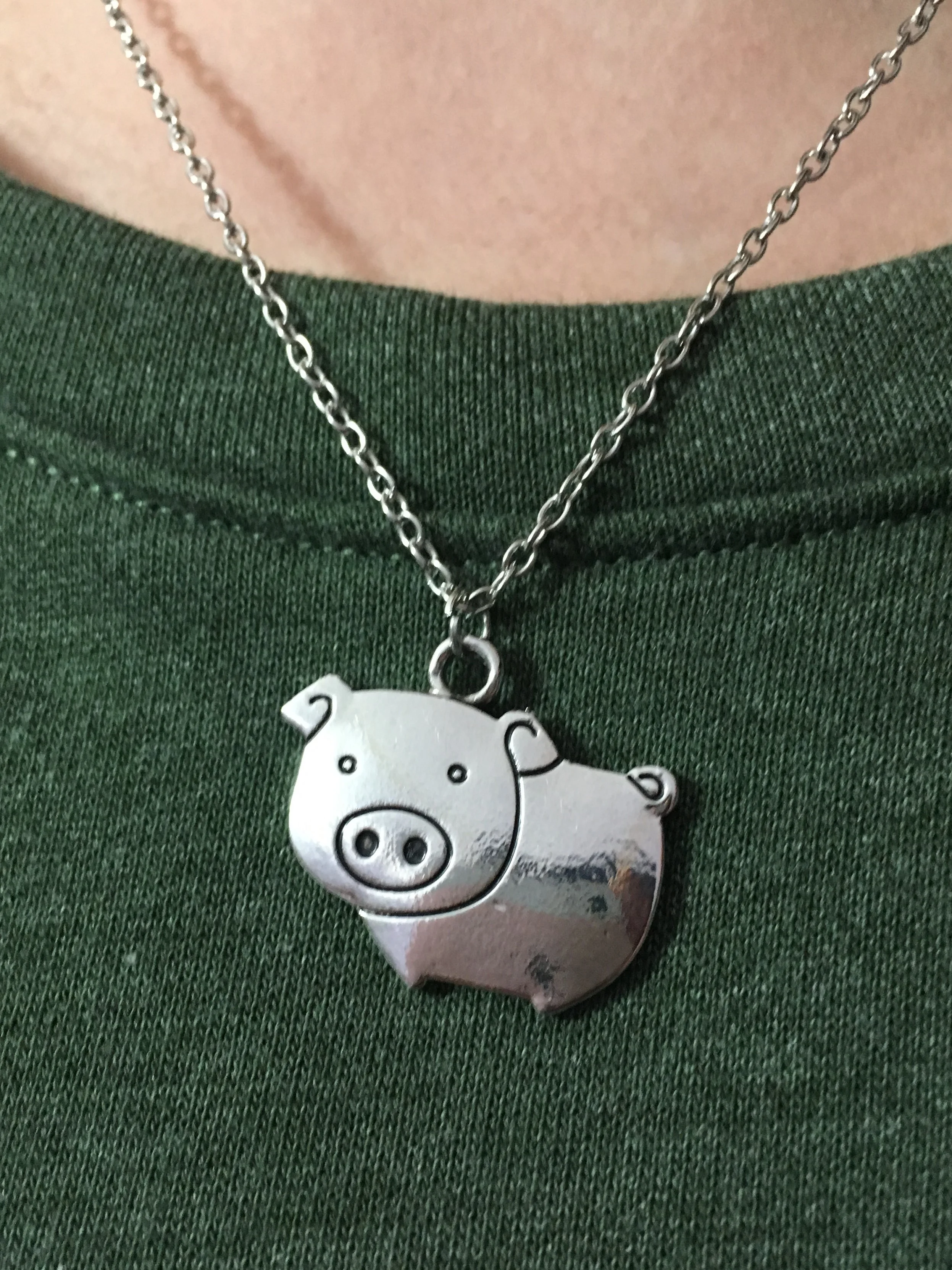 Cute and Humble Pig Necklace on Model.jpg