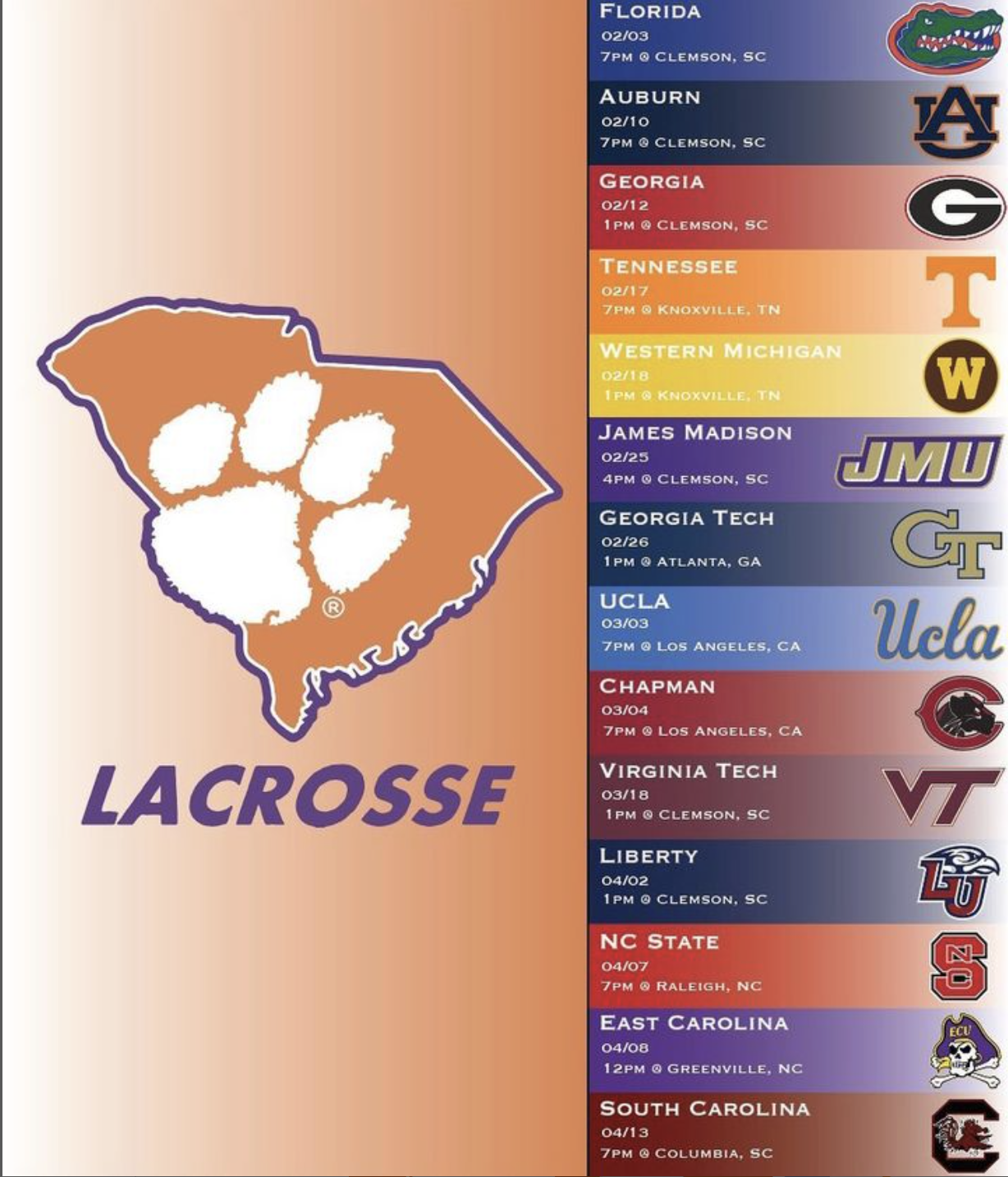 Schedule — Clemson Lacrosse