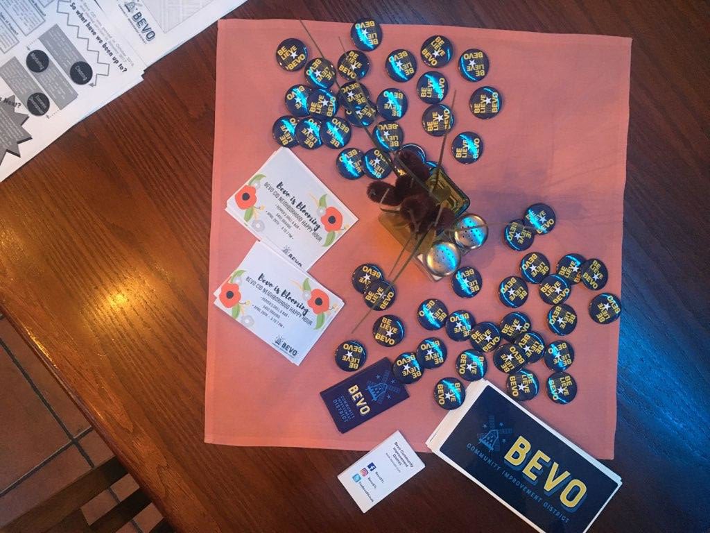 Bevo CID swag at a recent happy hour held at Taft Street Restaurant & Bar