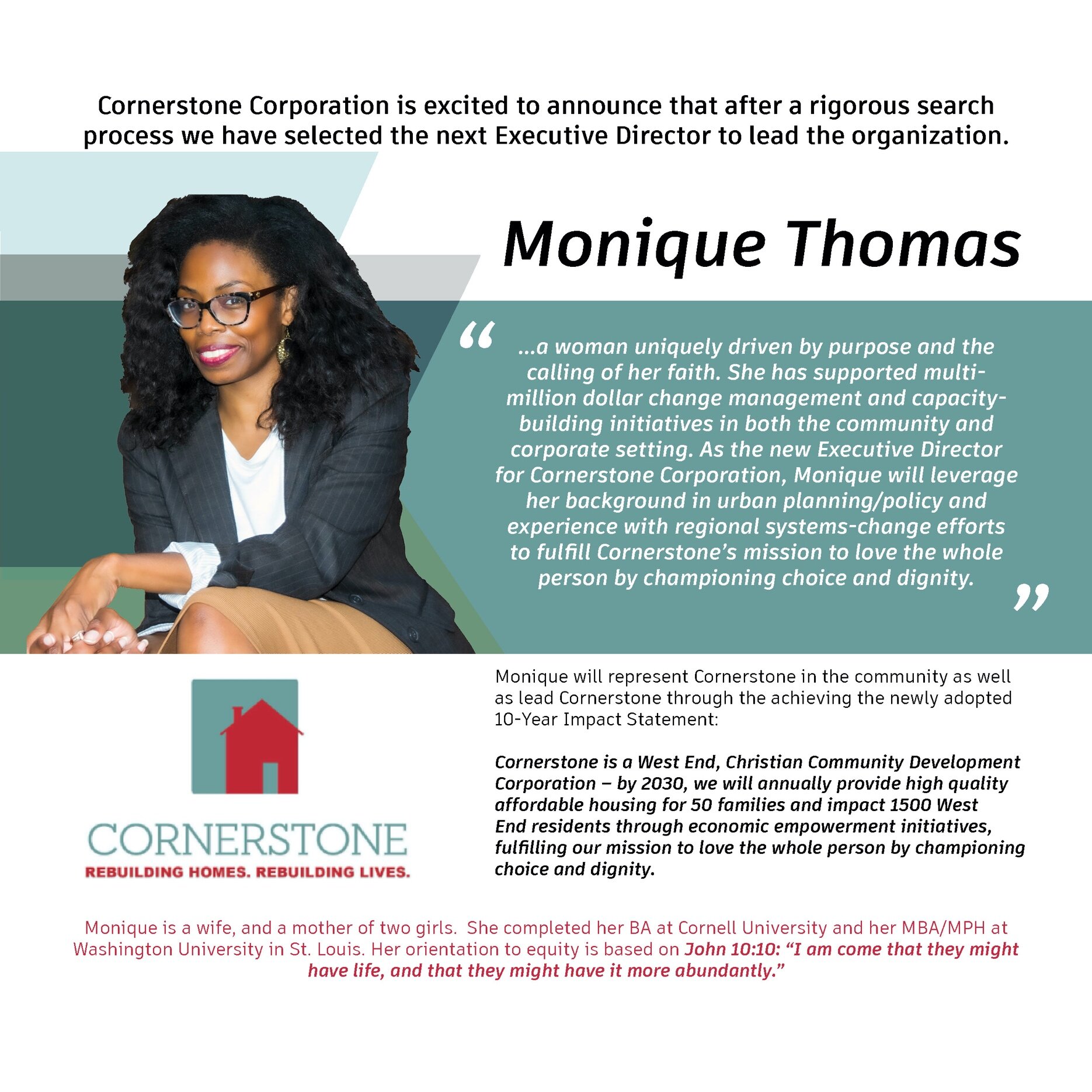 Cornerstone Corporation Announces New Executive Director