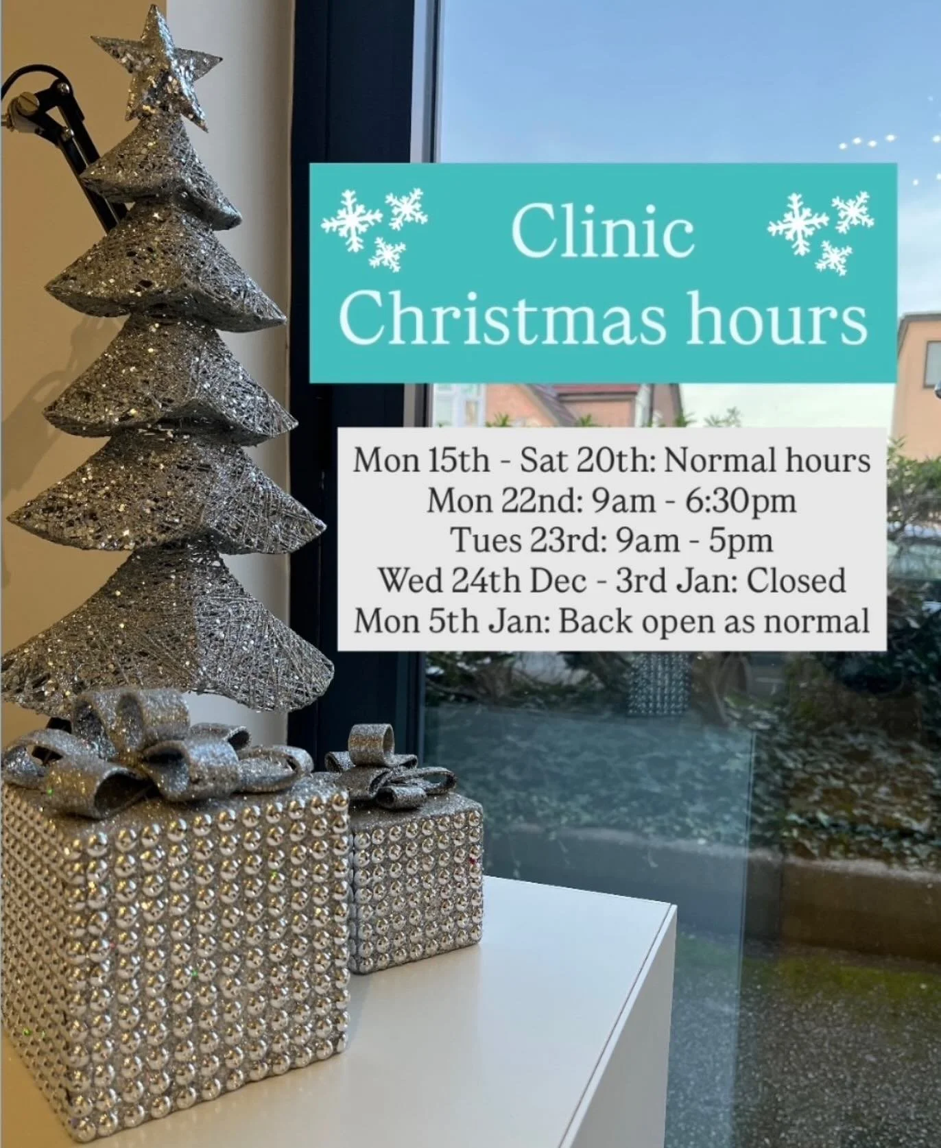 🎄Our Christmas Opening Times 🎄
We are open as normal up until Tues 23rd Dec, then we will be taking some time out to recharge before welcoming you all back again on Monday 5th Jan. 

In the meantime you can still book online for all remaining appoi