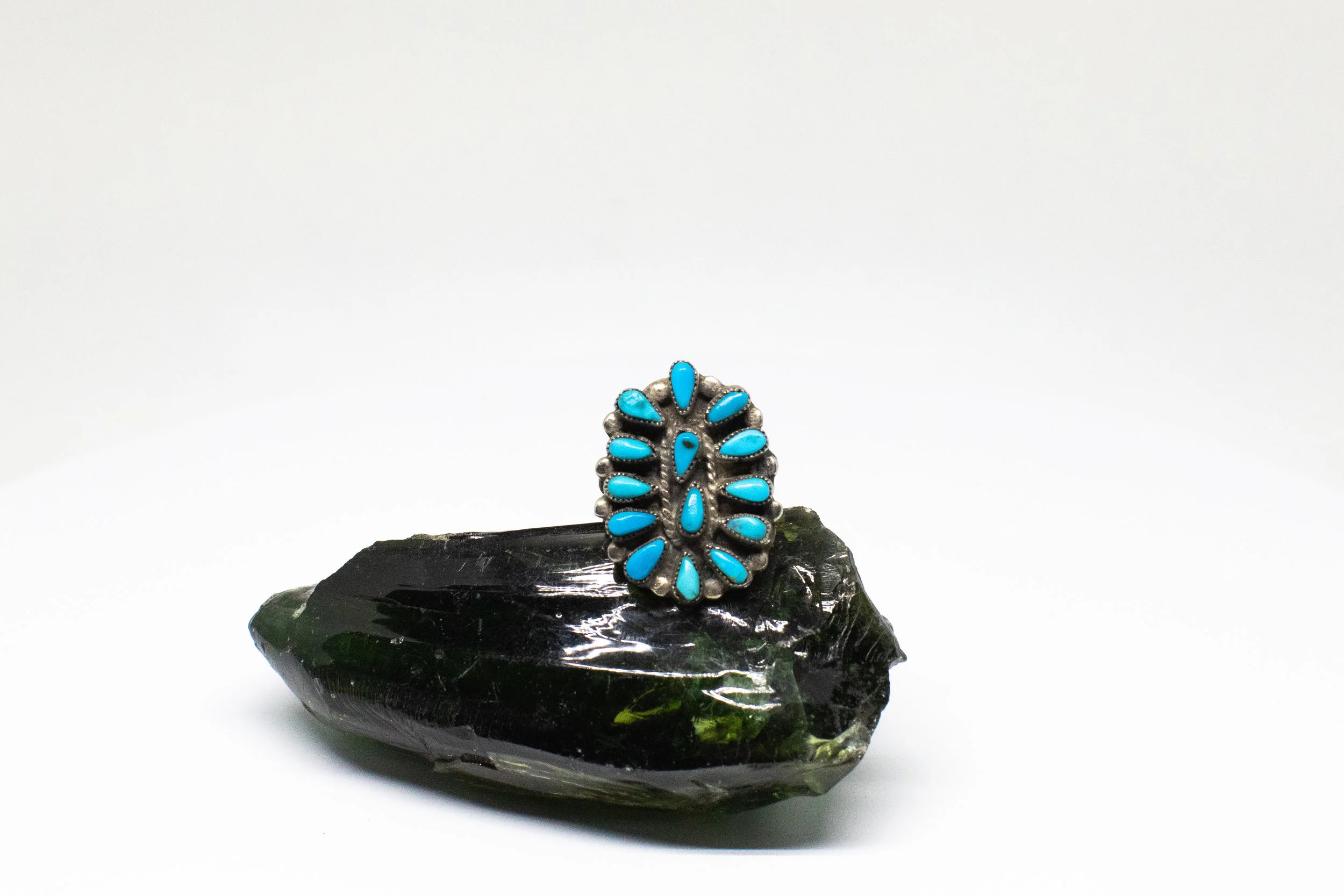 Small Blue Teardrop Shield Ring