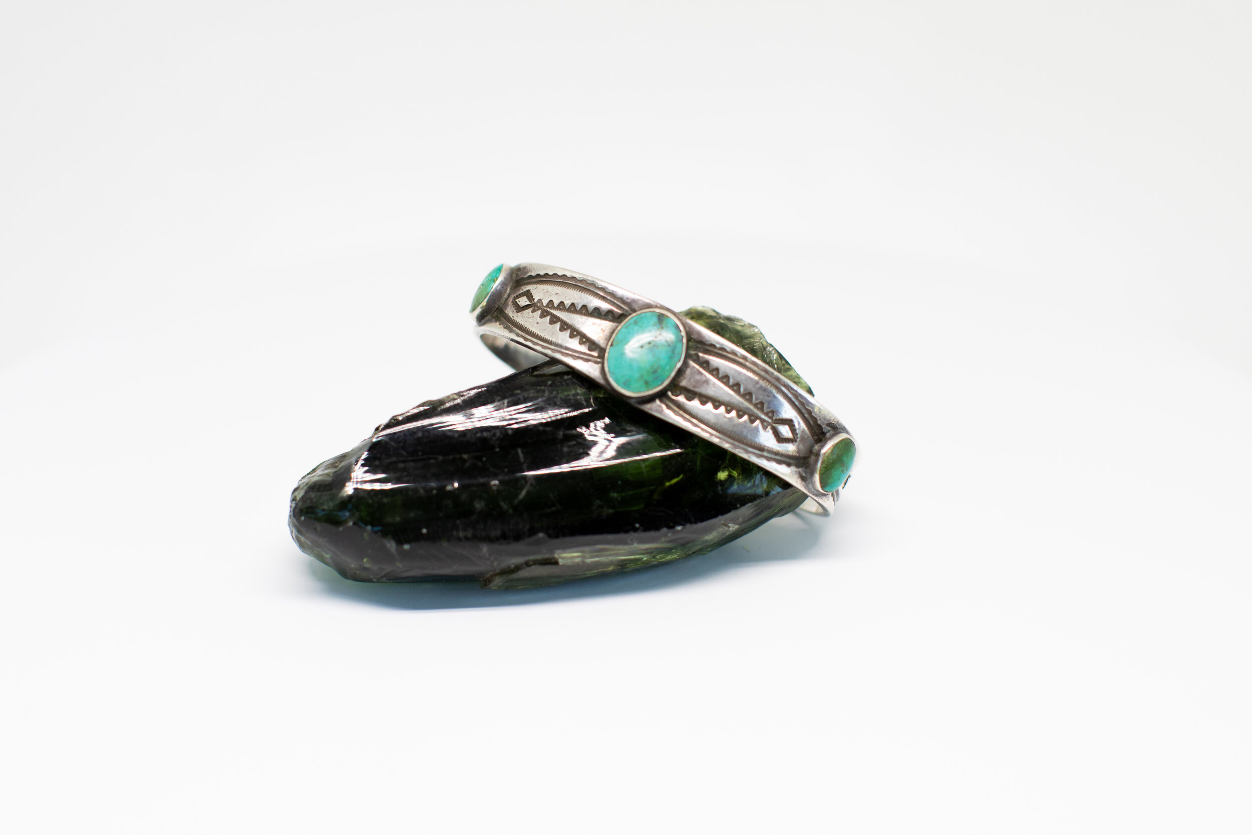 Navajo Stamped Silver Three Stone Cuff