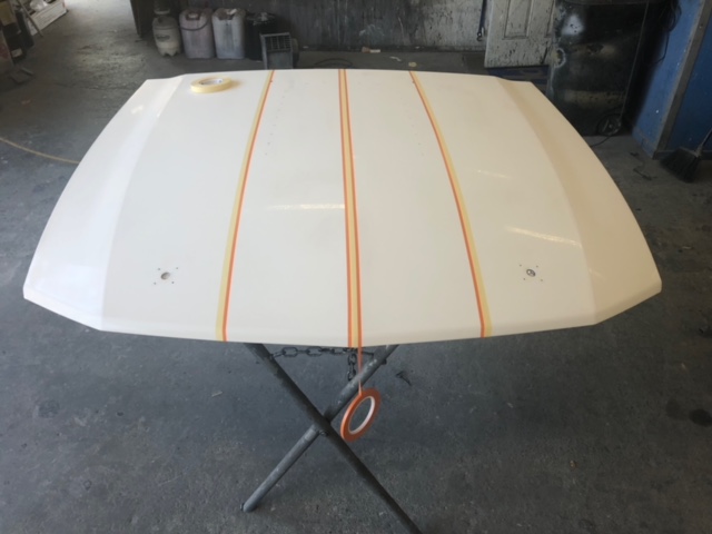 White Ford Mustang Custom Hood Pin Stripe Paint