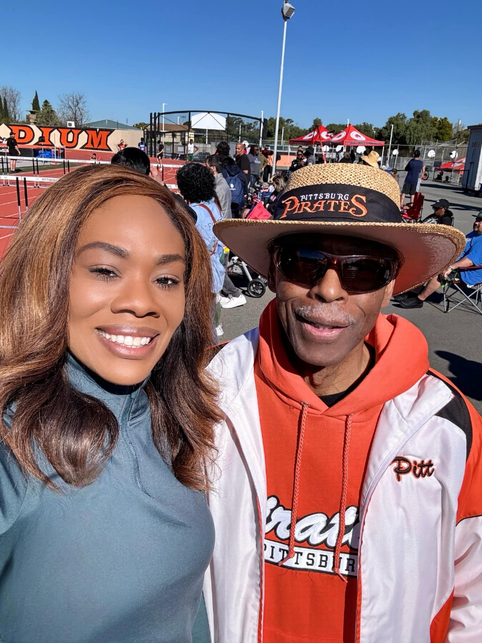 Such a memorable day at the Eddie Hart Invitational track meet at Pittsburg High School! Honored to be surrounded by Olympic Gold Medalist Eddie Hart, my former track coach Billy Ray Evers, and family and friends. Cheering on my son Ashton and all th