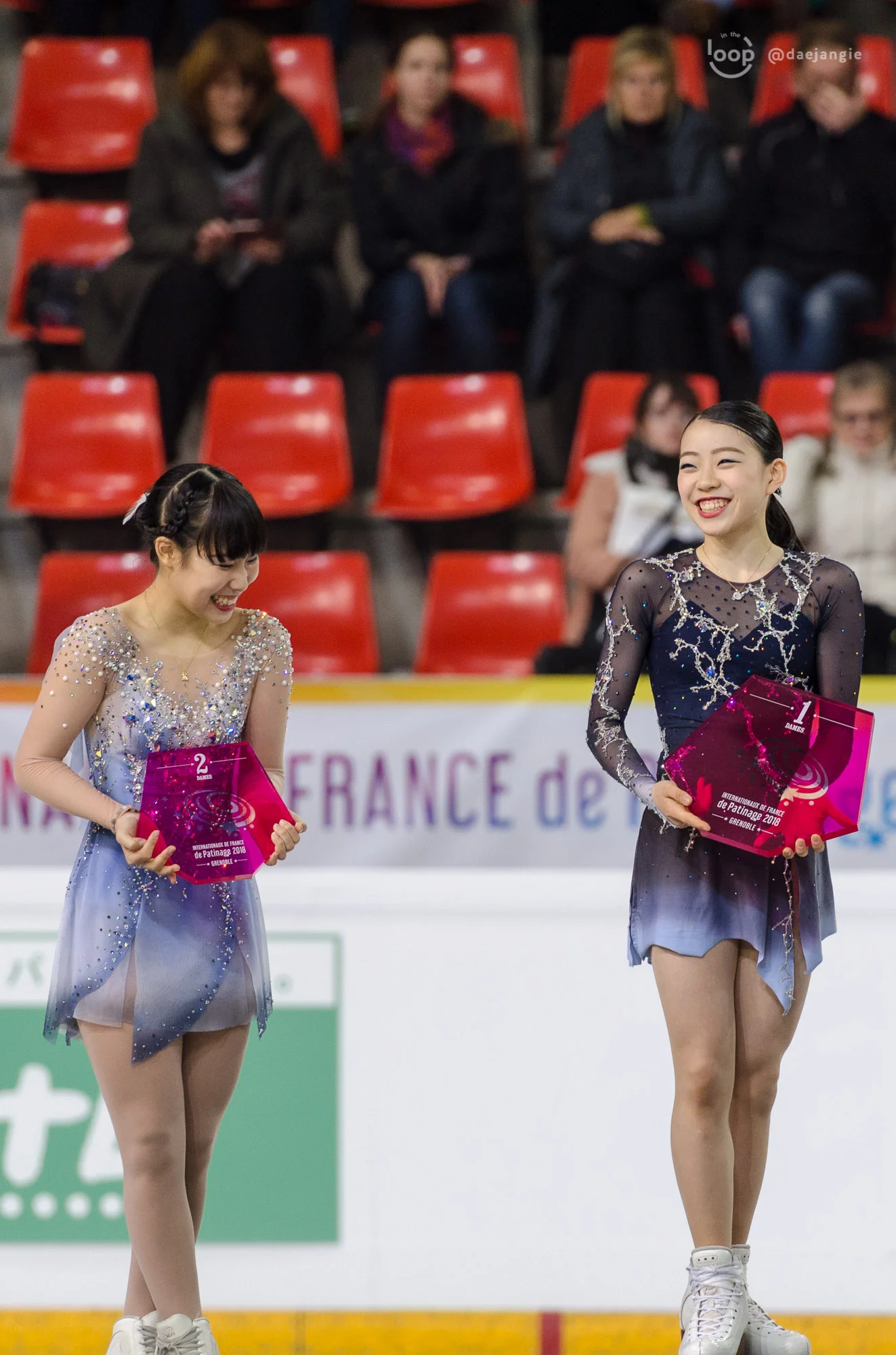 Rika Kihira and Mai Mihara at the Internationaux de France 2018