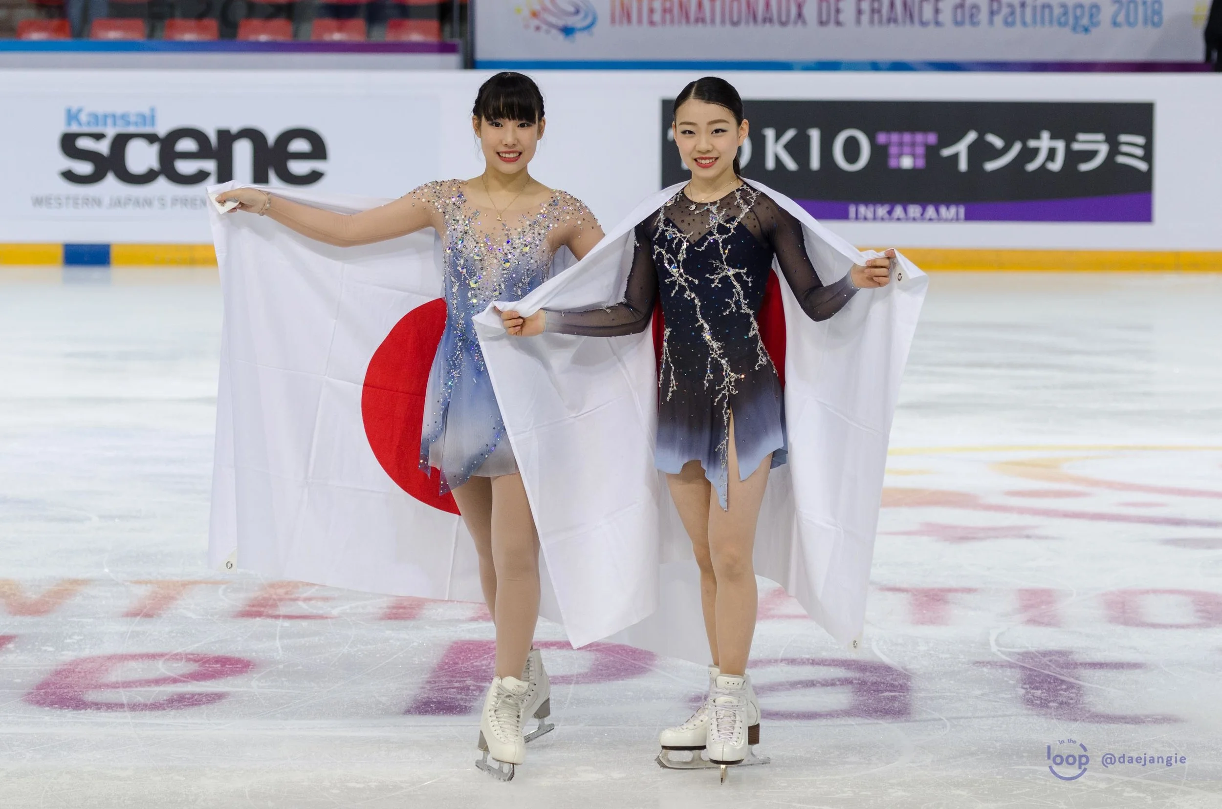 Rika Kihira and Mai Mihara at the Internationaux de France 2018