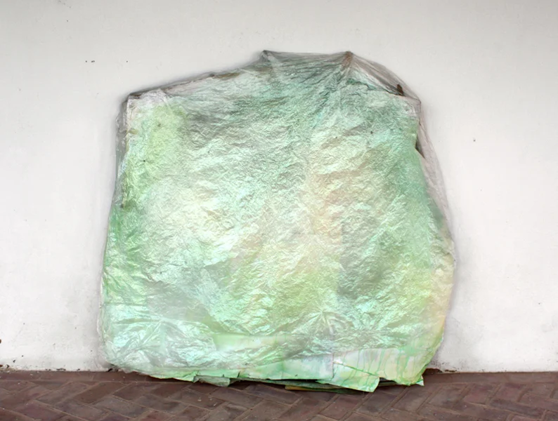 Green, 64" x 65" wood, paper, paint, plastic 2013
