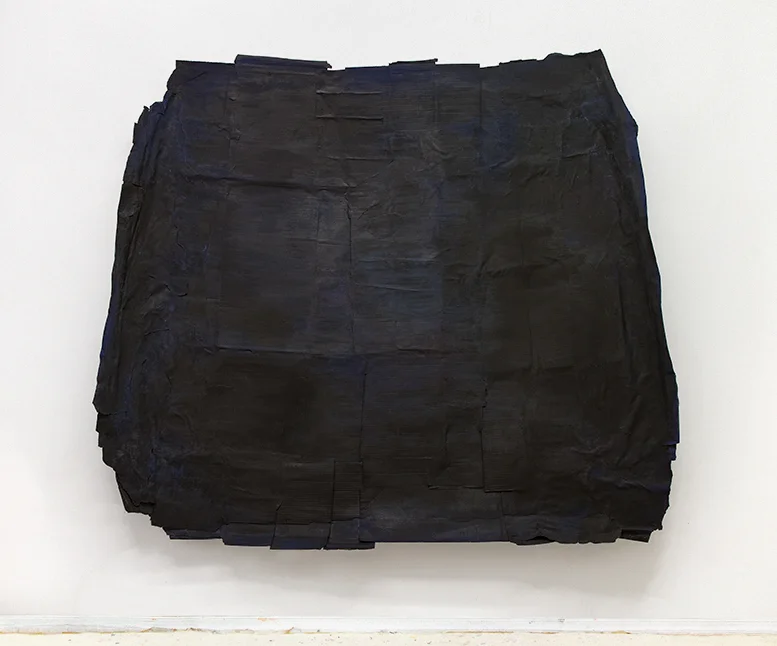 Black night 78" x 66" wood, cardboard, paper, paint 2018