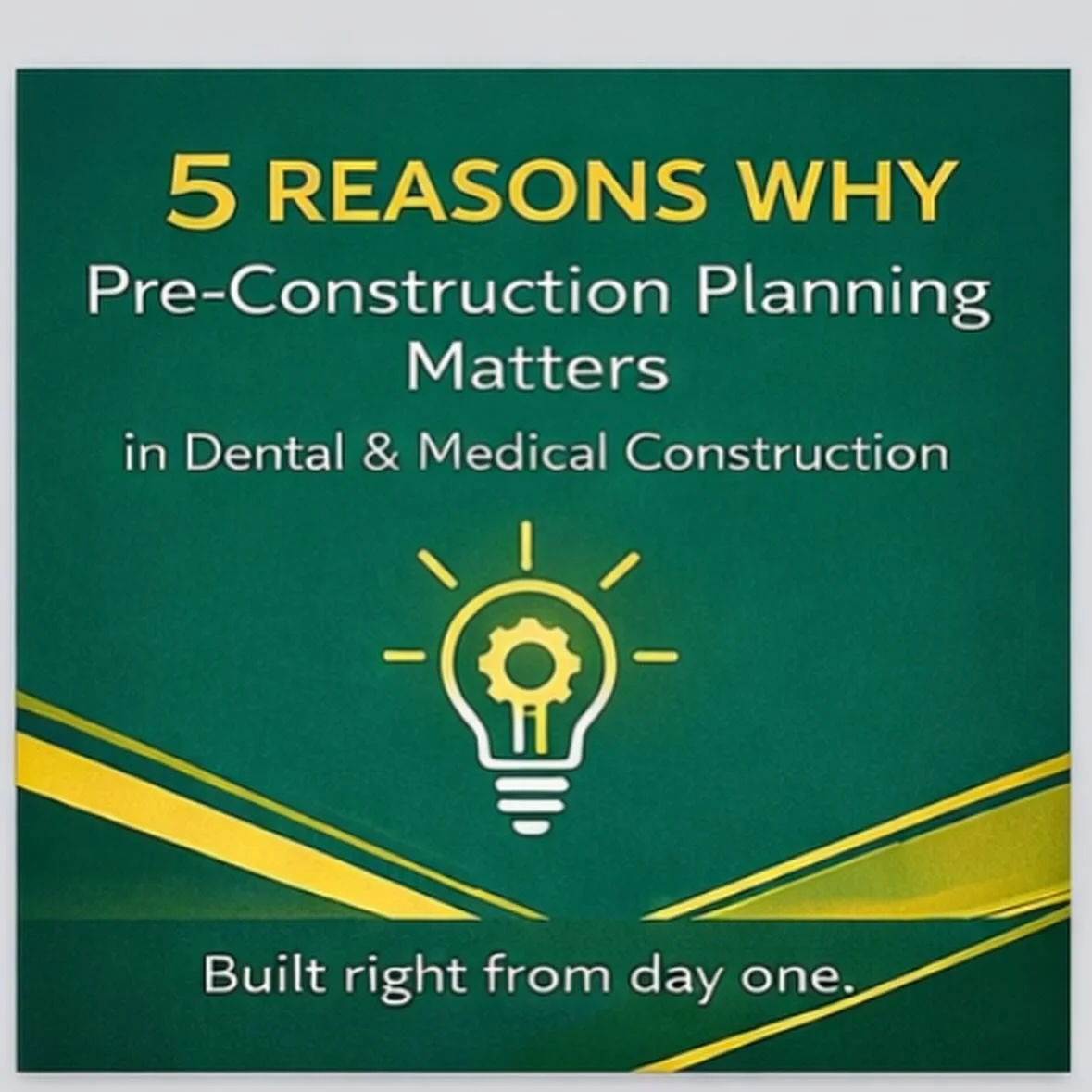 Pre-construction planning isn&rsquo;t just a step &mdash; it&rsquo;s the foundation.
From budgets to permits to workflow, the right planning sets every dental build up for success.

Swipe through to see 5 reasons why pre-construction planning matters