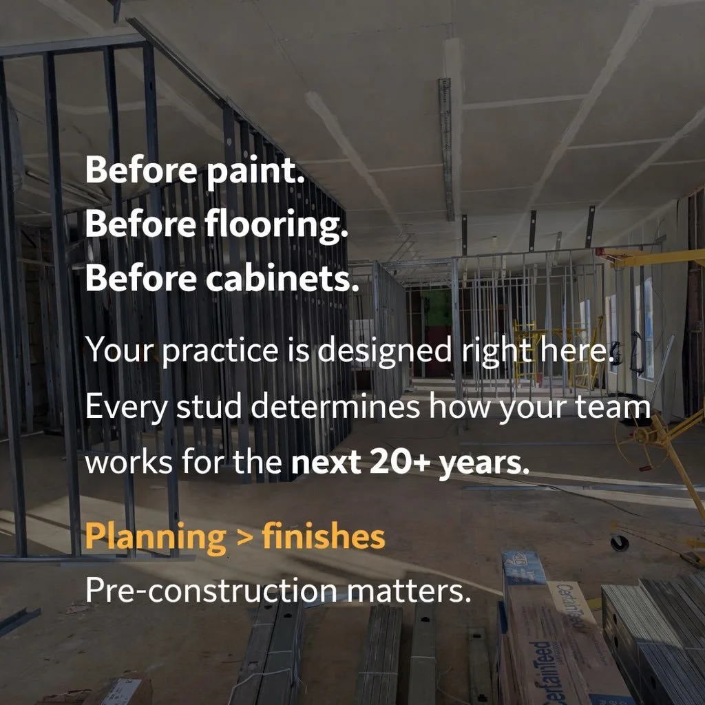 Most dentists think the big decisions happen when they pick finishes&hellip;

They don&rsquo;t.

They happen right now &mdash; before drywall.

Where the walls go determines:
&bull; how your assistants move
&bull; how long patients wait
&bull; how ef