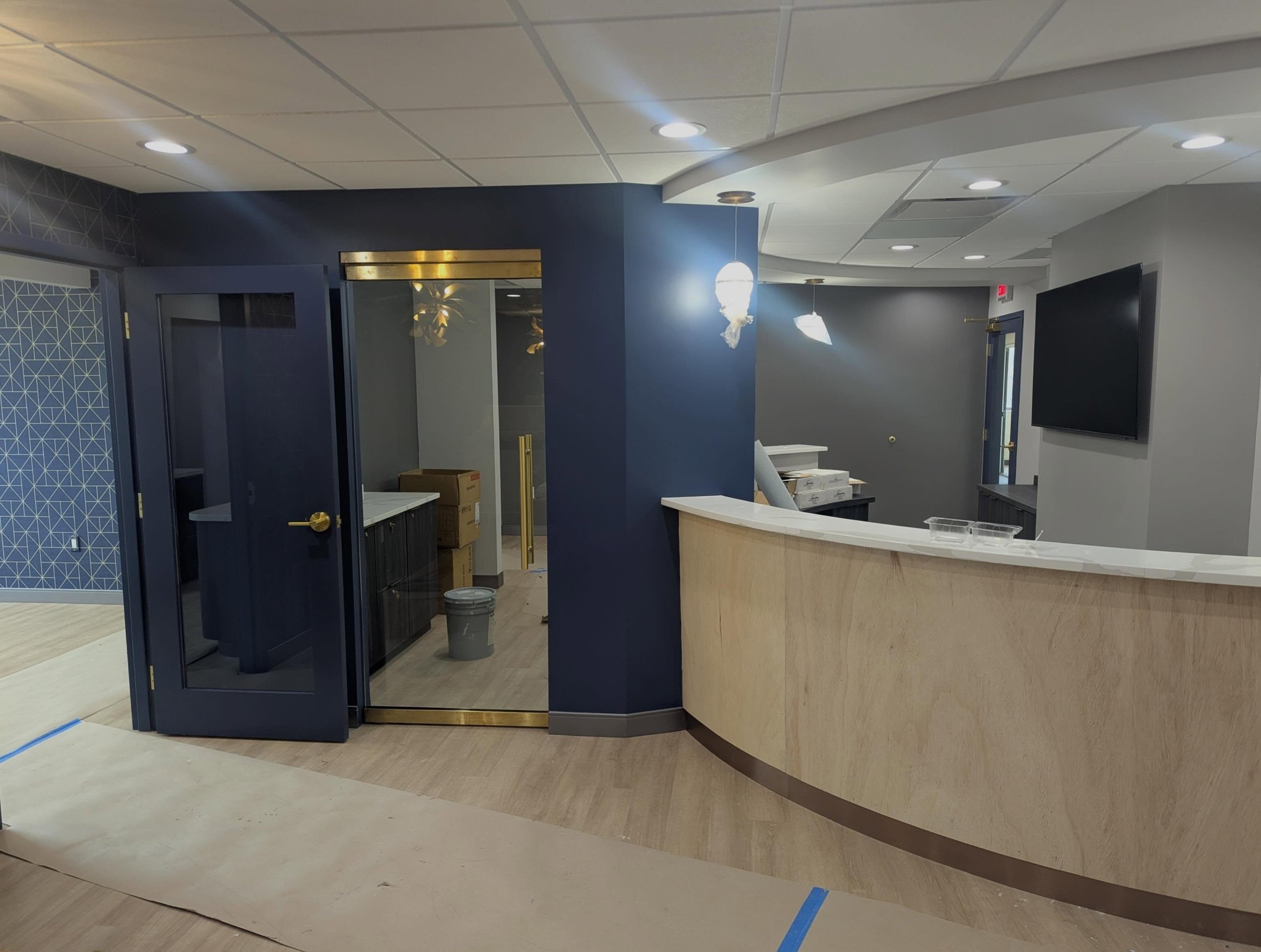 Final touches are coming together for @sourisorthodontics ✨

From the custom cabinetry and bold accent walls to the sleek lighting and modern finishes, this space is almost ready to welcome patients.

Equipment: @theohiodentalguy 
Interior Design: @i